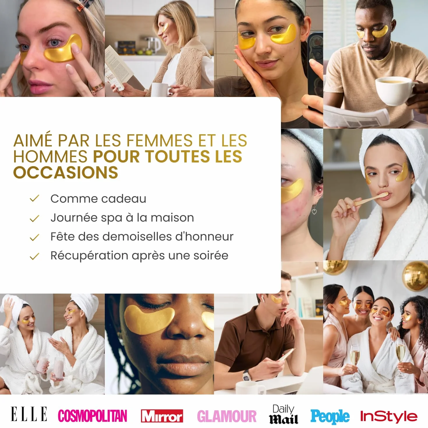 PLANTIFIQUE Skincare Patch Yeux Anti Poche Cernes 24k Gold Masque Visage Collagene Hydratant Contour Yeux Anti Rides 30 Paires