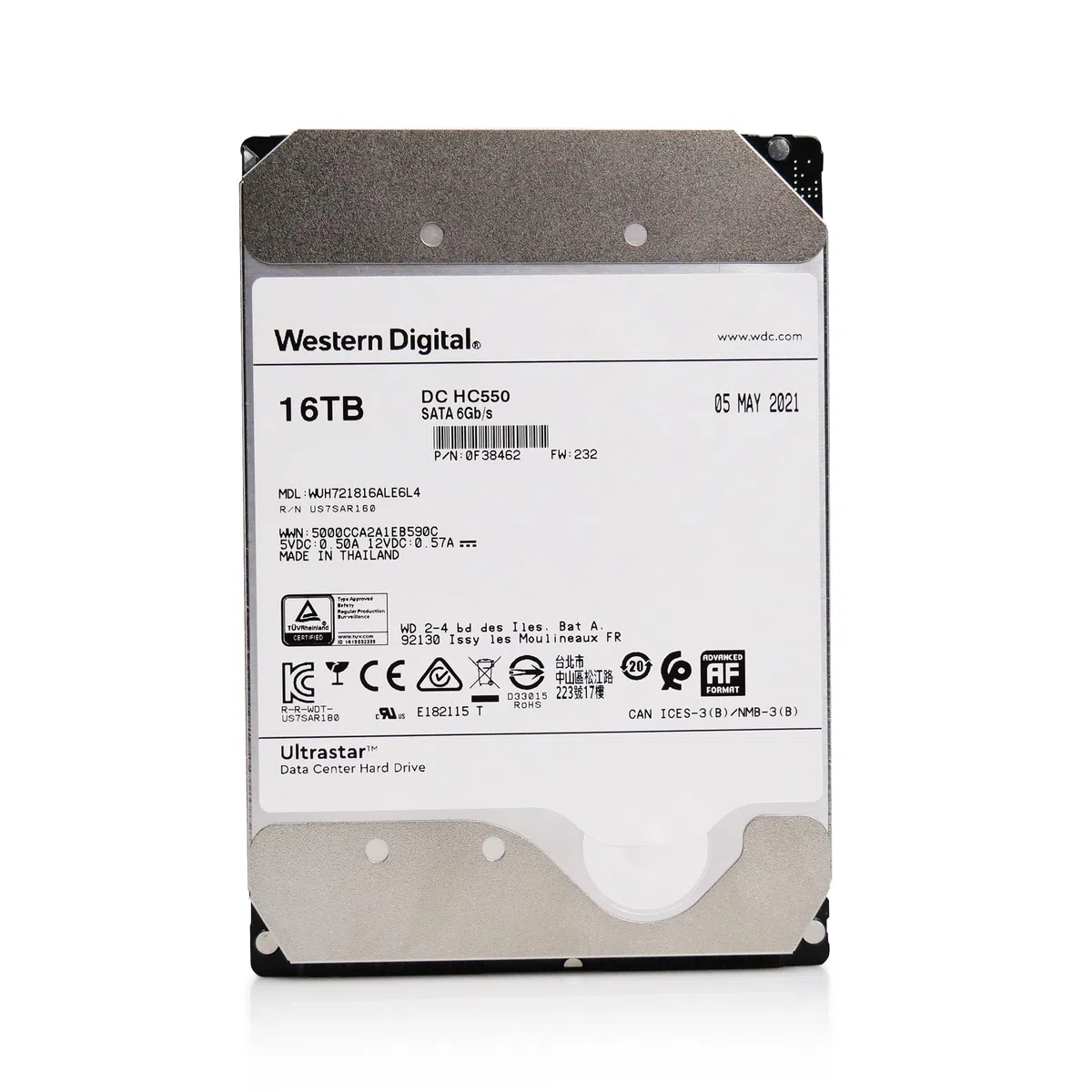 Western Digital WD Ultrastar DC HC550 16TB Interne Festplatte WUH721816ALE600 3,5 Zoll HDD SATA 6Gb/s 7200RPM - 0F38456 (Reconditionné)