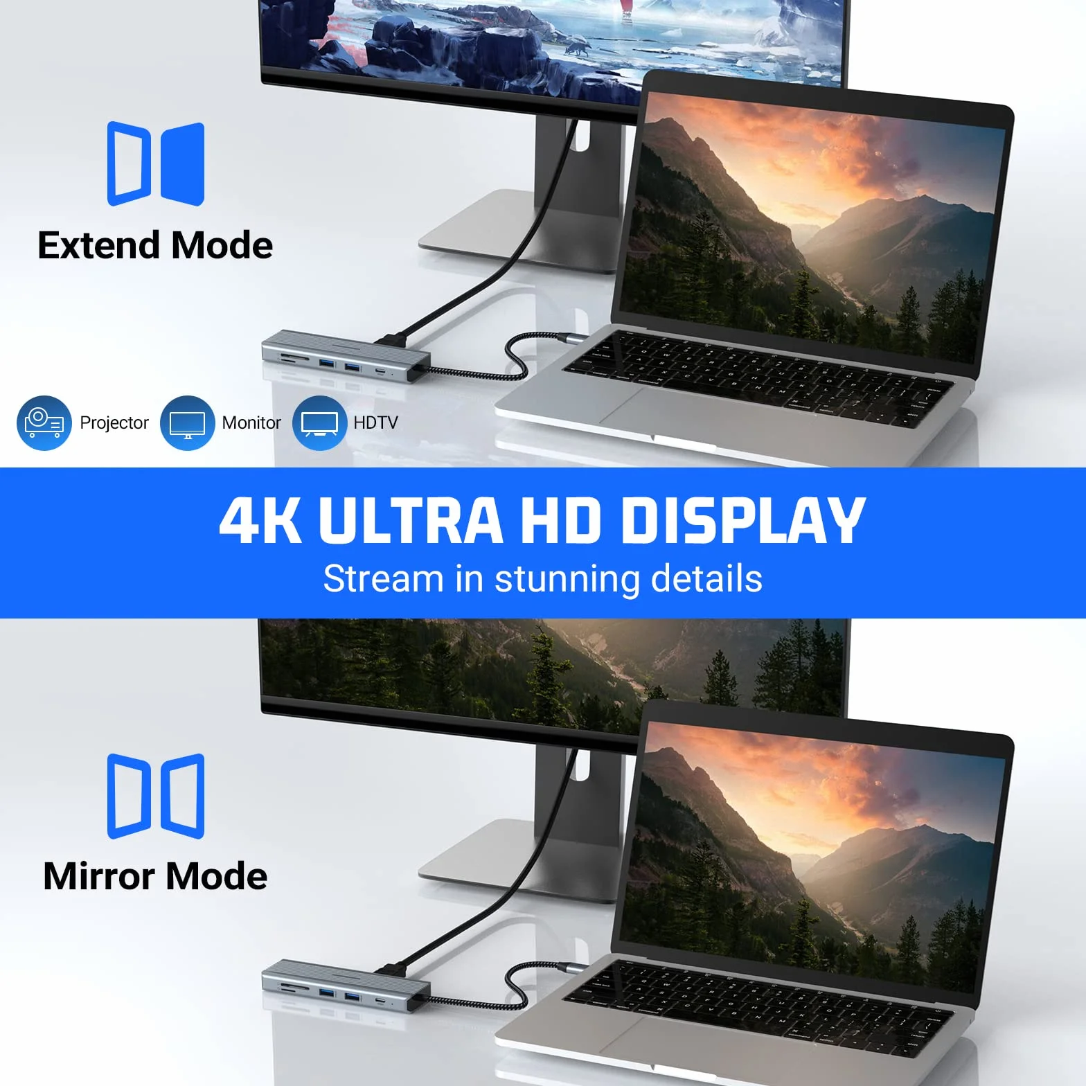 Hub USB C, oditton 10 en 1 Adaptateur USB C avec HDMI 4K, 2* USB-A 3.0, 2* USB-A 2.0, 5Gbps USB-C Port de Données, 100W PD, Ethernet, Parte SD/TF Station d'accueil pour MacBook, iMac, et Plus.