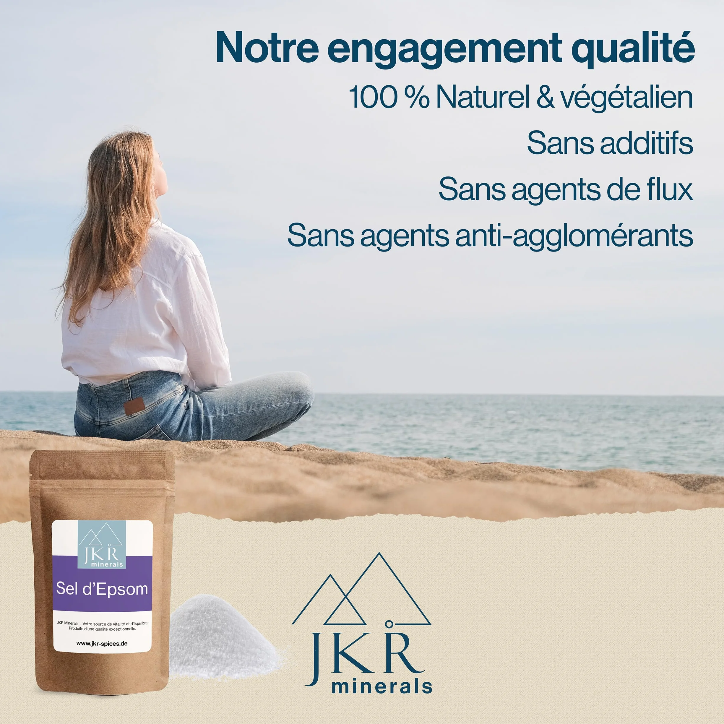 JKR Spices Sel d'Epsom 200 g | Sel de magnésium sulfate alimentaire | MgSO4 sac refermable neutre en CO²
