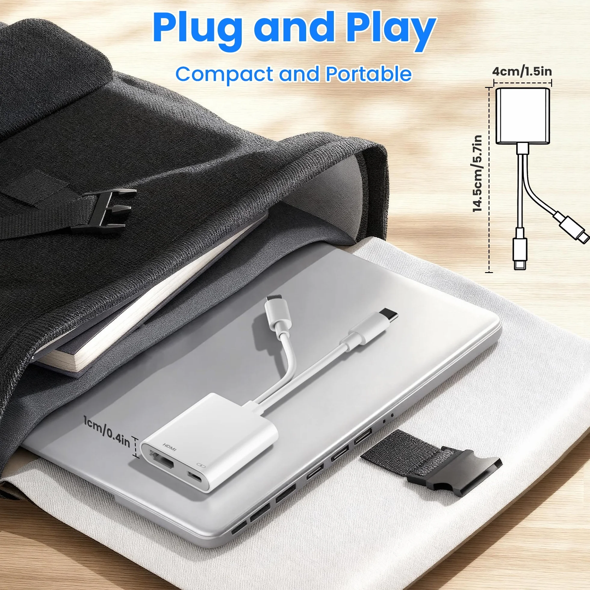 Adaptateur USB C et Lightning vers HDMI 4K@60Hz 100W pour iPhone 17/16/15/14 iPad MacBook Certifié MFi