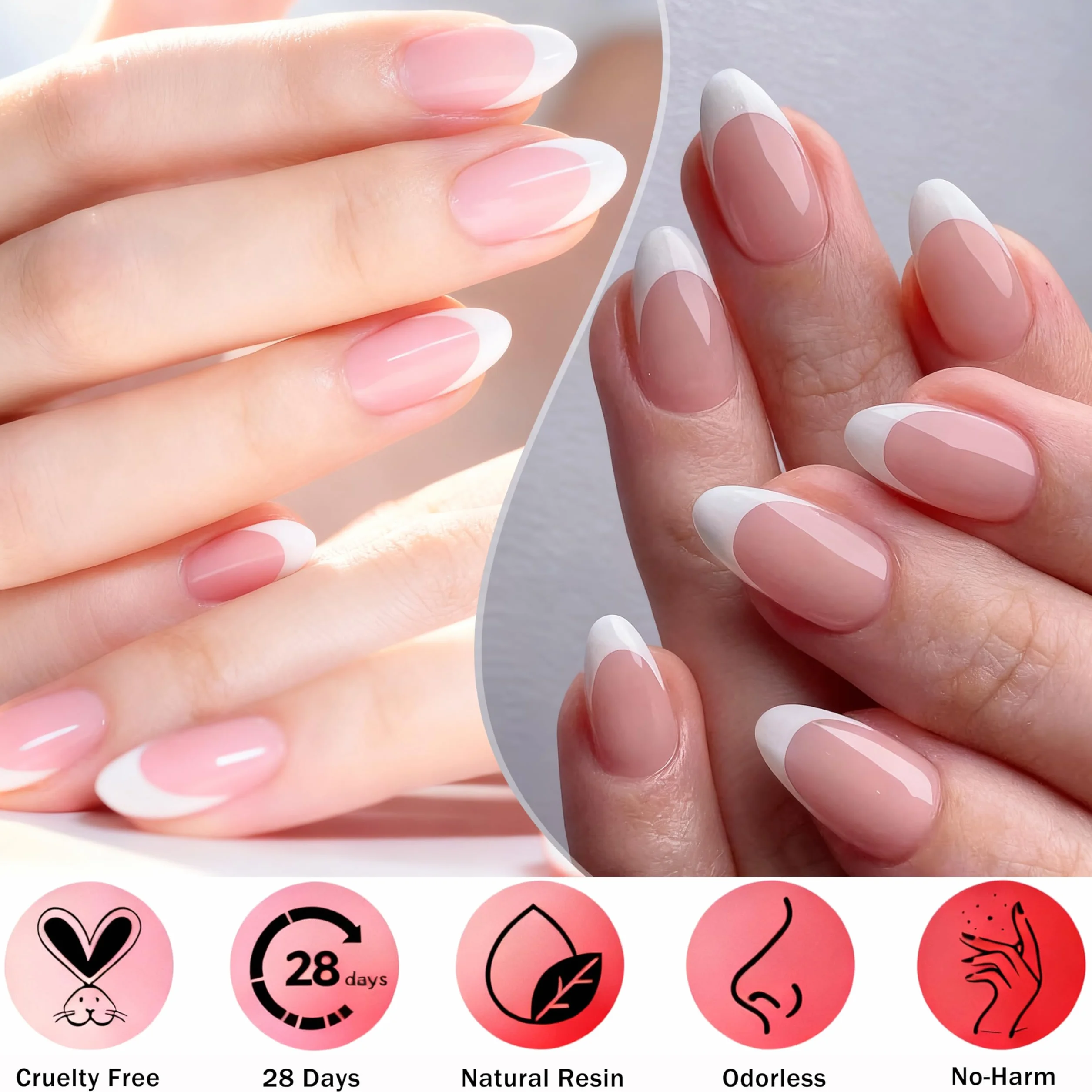 Lot de 240 faux ongles courts à coller en forme d'amande française avec 2 stylos à huile à ongles gel doux naturel nail art