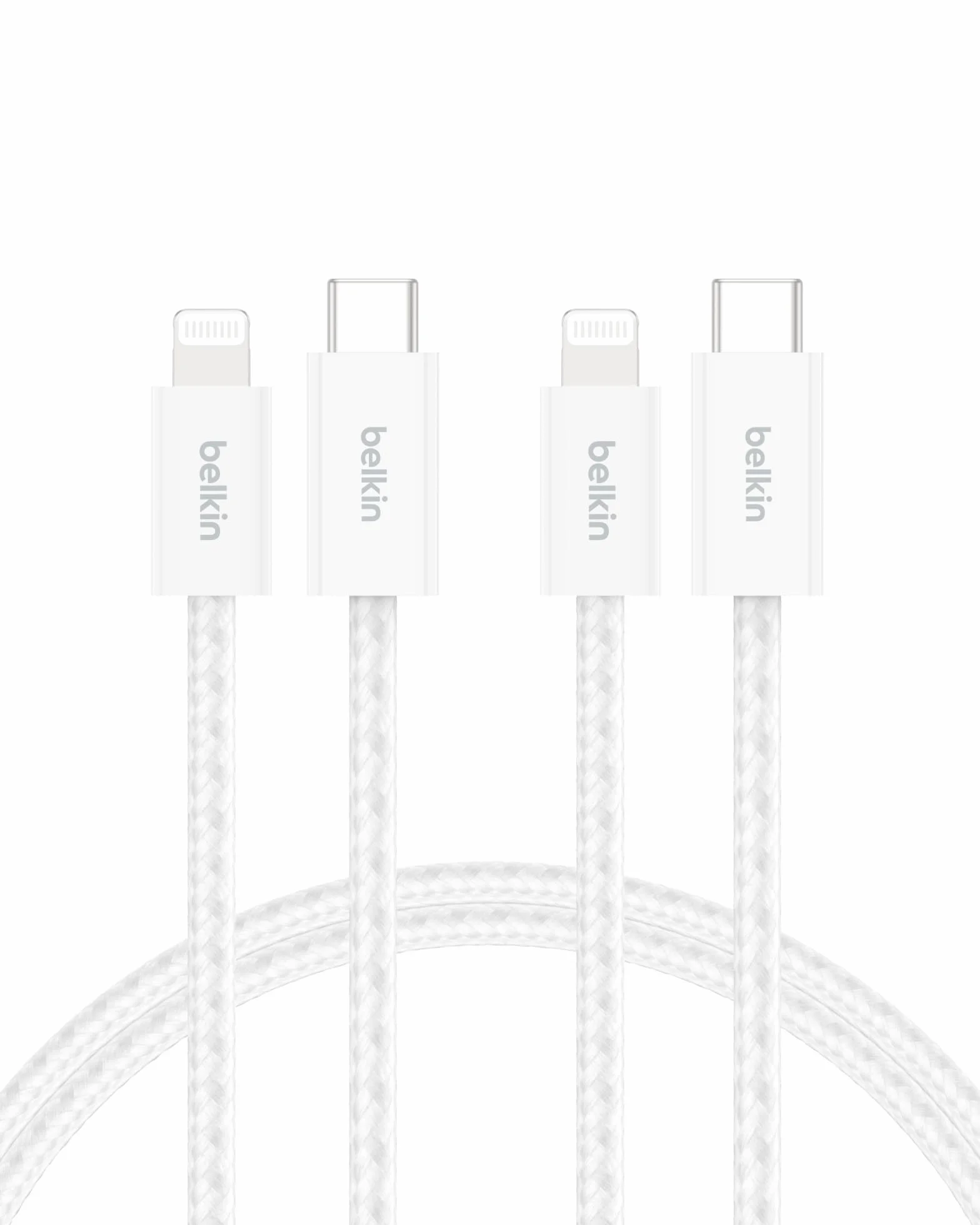 Belkin Pack de 2 Câbles USB-C Lightning 1,5 m Gaine Tressée Recharge Rapide Blanc