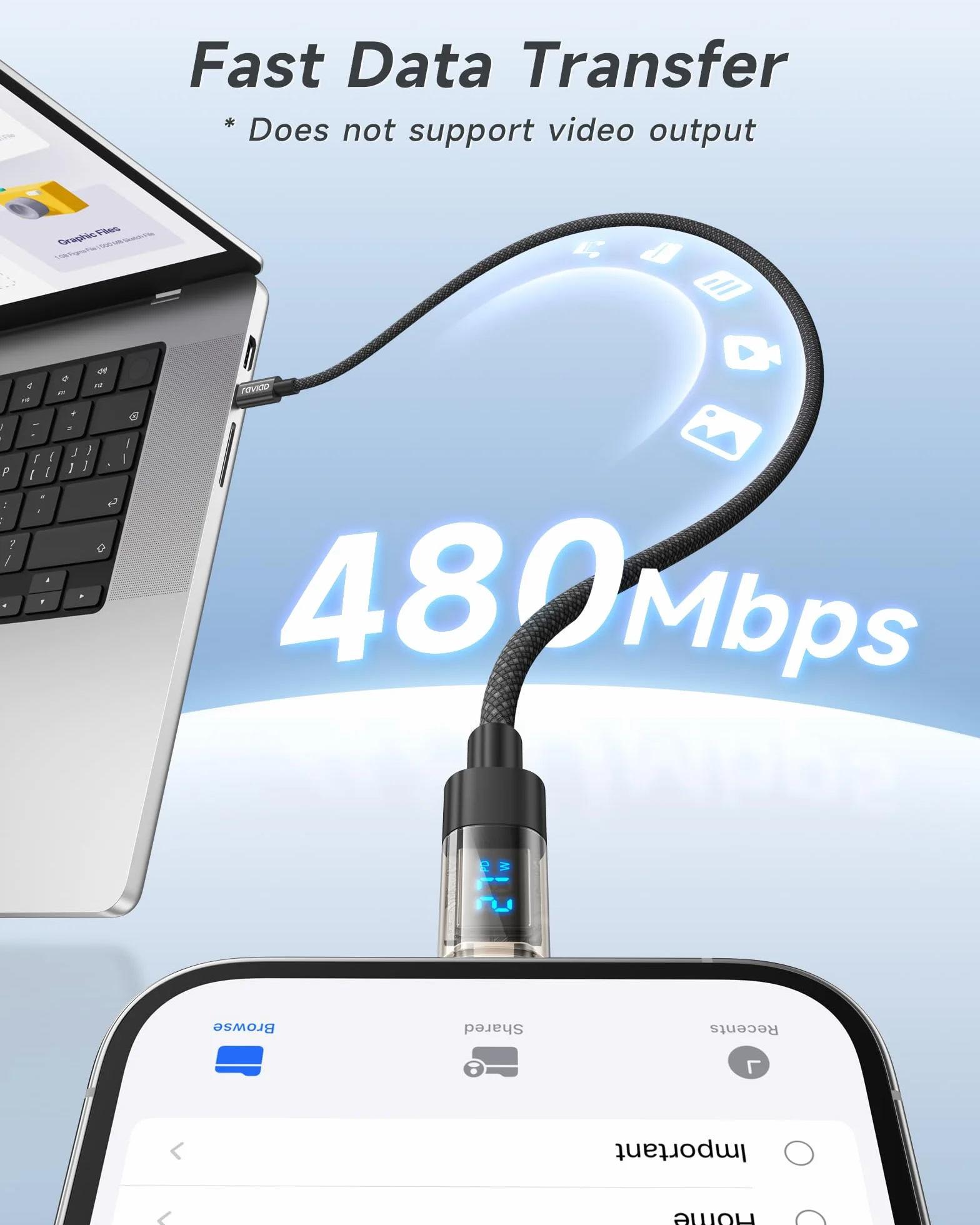 RAVIAD Câble USB C vers Lightning 1M Certifié MFi Chargeur Rapide Power Delivery pour iPhone 14 13 12 11 Pro Max Mini XR XS X 8 7 SE 2020 iPad Noir