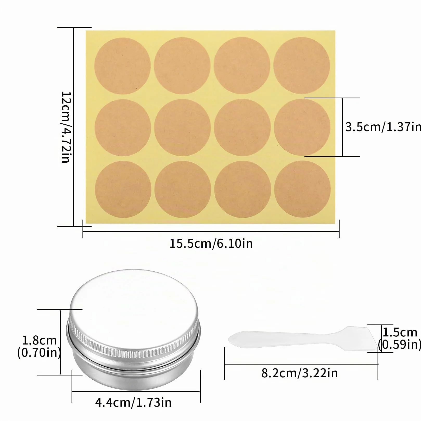 Pots en Aluminium 15ml Vide avec Étiquettes et Grattoirs - Boîte Métallique Ronde pour Cosmétiques