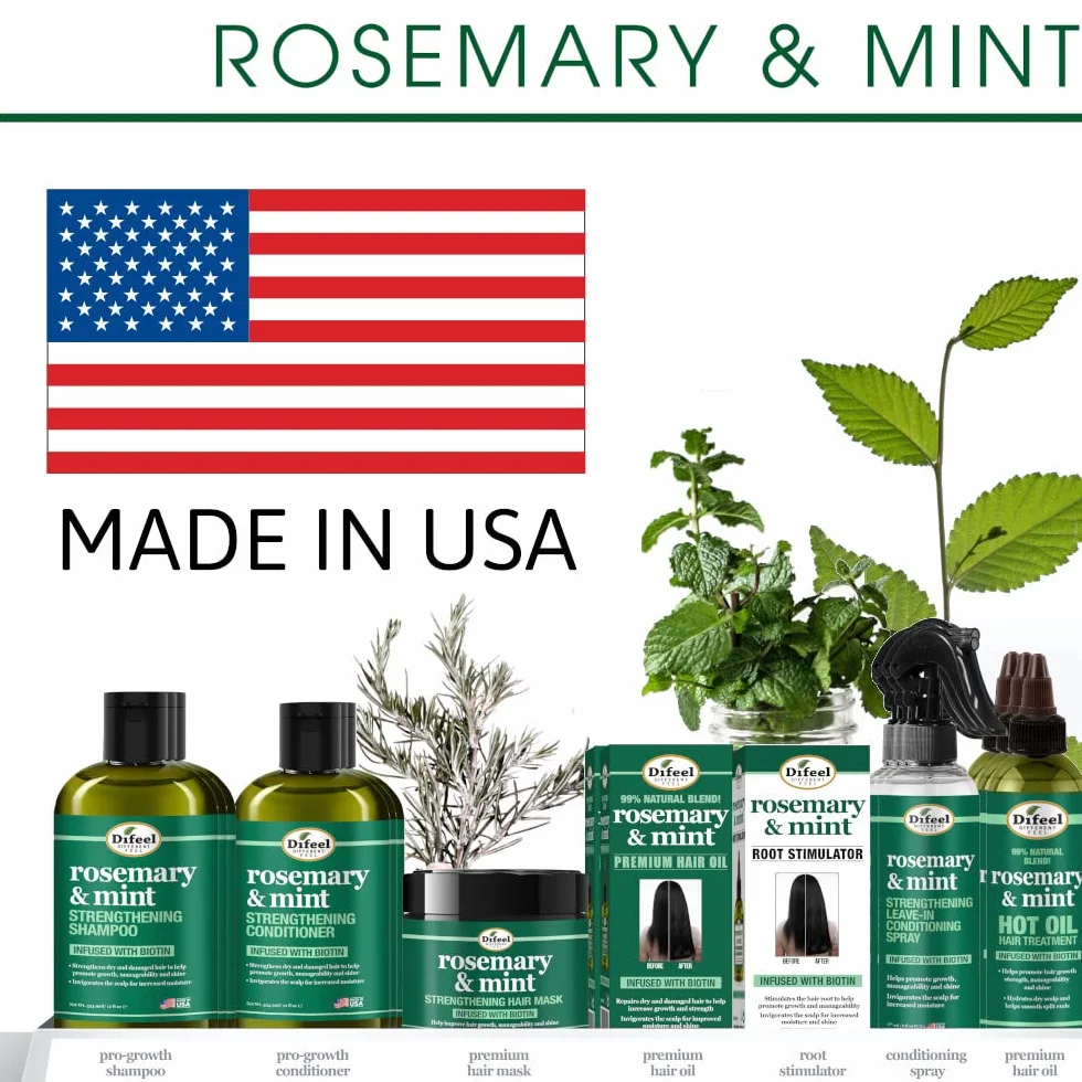 Difeel Shampoing au romarin et à la menthe fortifiant cheveux secs 355 ml