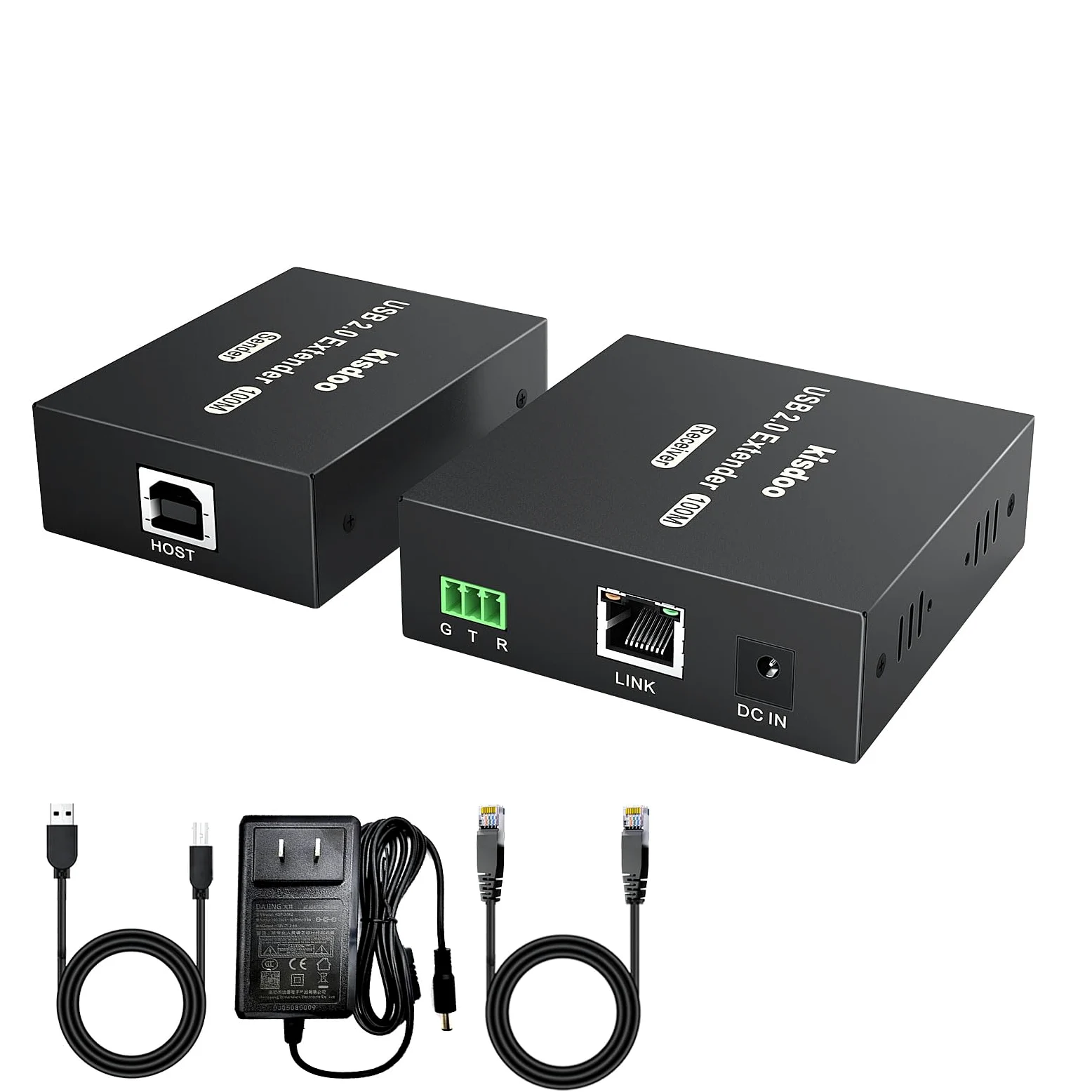 Rallonge USB sur Ethernet 61 m USB 2.0 HUB 6 ports RJ45 Cat5e/6 jusqu'à 480 Mbps Plug & Play pour appareil photo USB, écrans tactiles, lecteur USB, disque dur PC, Windows, MacOS, Android