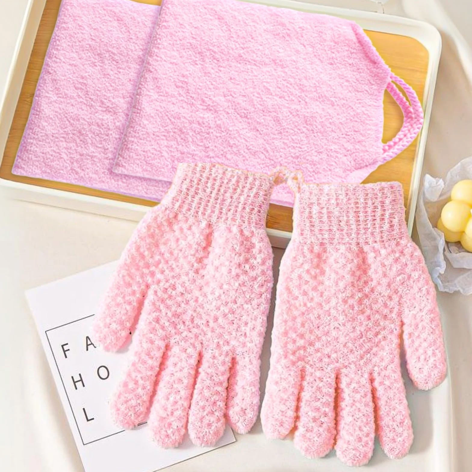 Gant Exfoliant Corps Set 2 Pièces Brosse Dos Douche Gant Gommage Visage Bain Rose