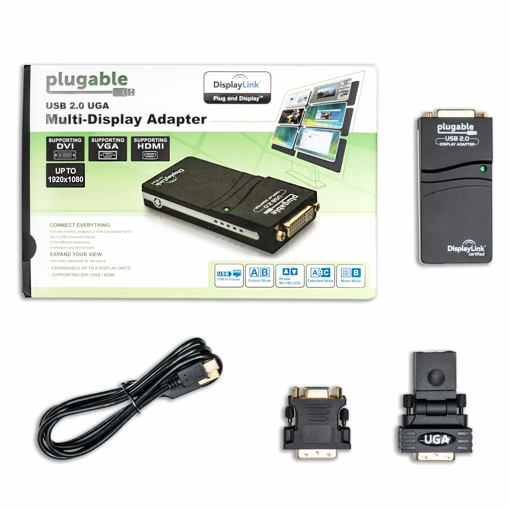 Plugable Adaptateur Graphique USB 2.0 vers VGA DVI HDMI Plusieurs Écrans 1920x1080 Windows 10 8.1 7 XP