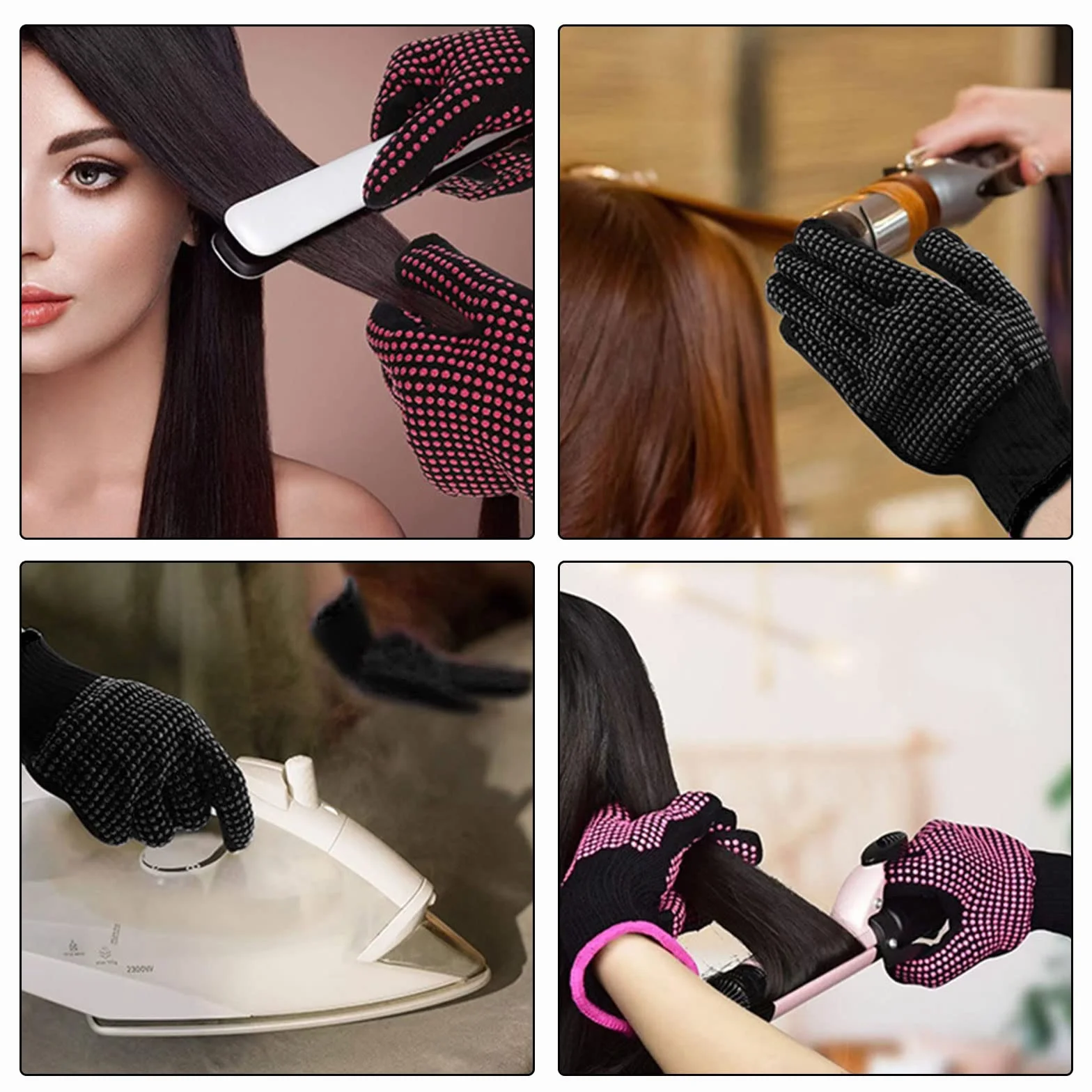 Gant Résistant à la Chaleur pour Coiffure TSHAOUN 2 Paires avec Points Silicone