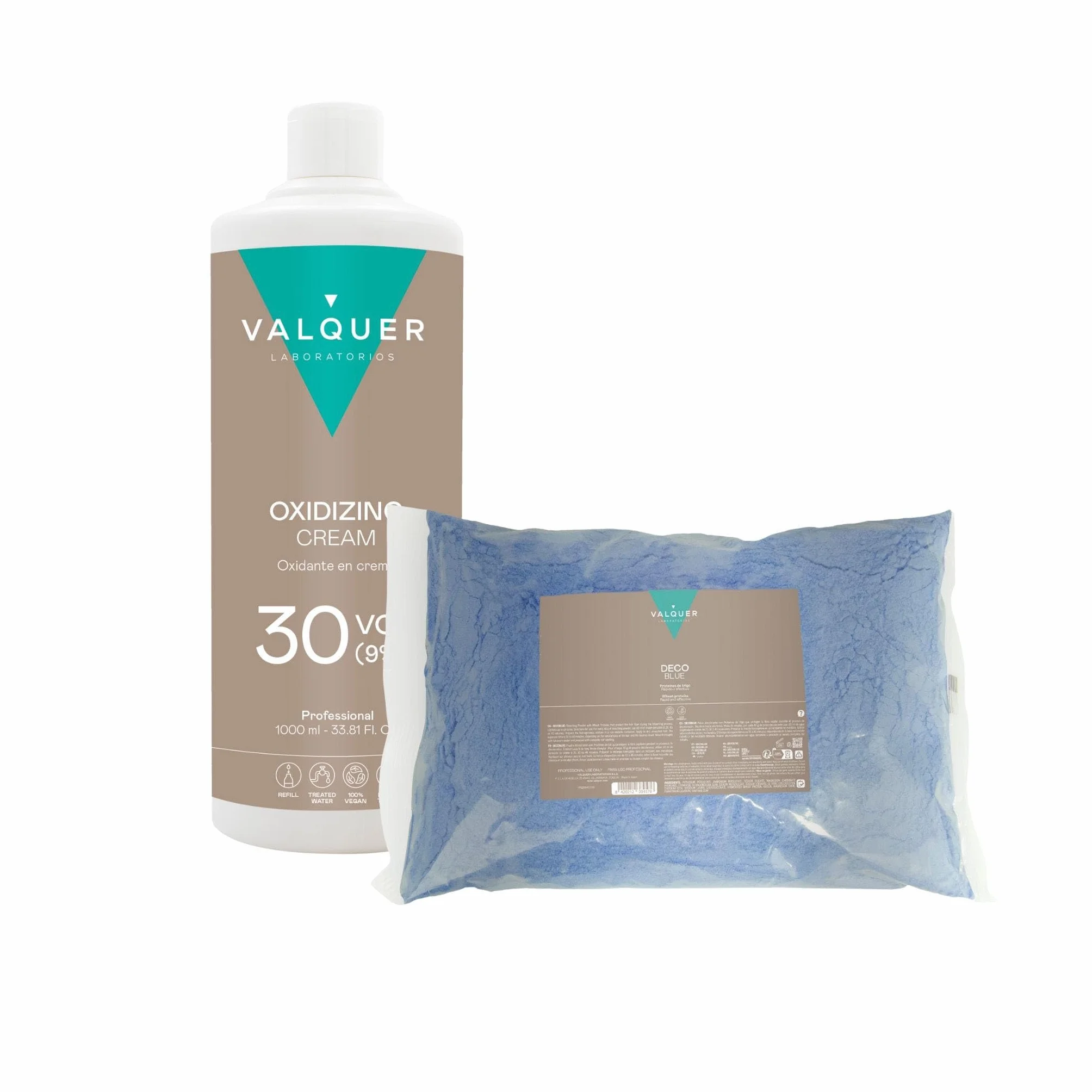 Kit Décoloration Cheveux Professionnel Vegan Décoblue 500 g + Oxydant 30 Vol 9% 1000 ml, Éclaircissement 6 Tons