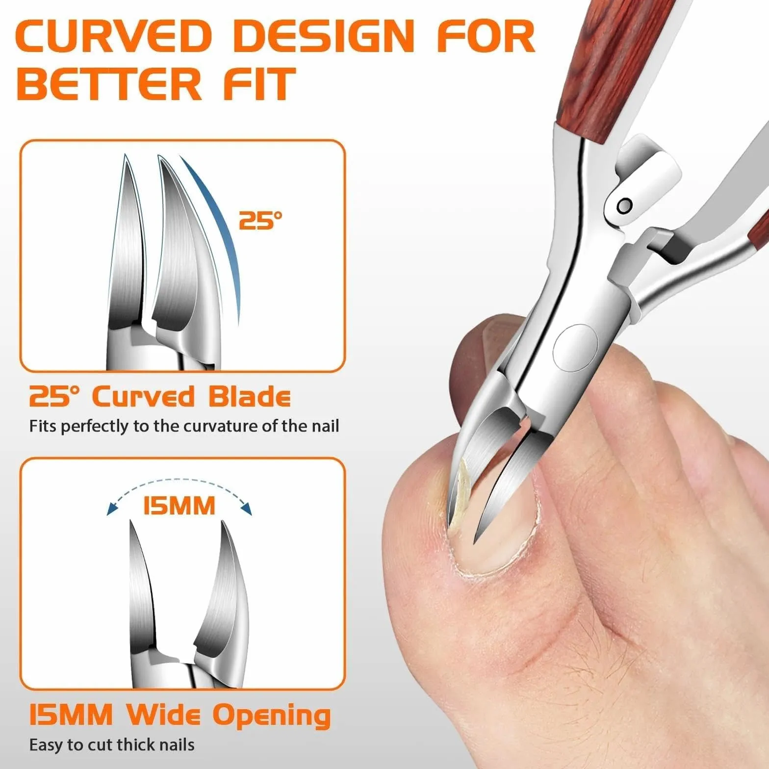 Coupe Ongle Set Professionnel 6PCS Kit Pedicure Pied avec Manche en Bois Antidérapant Verrou Sécurité