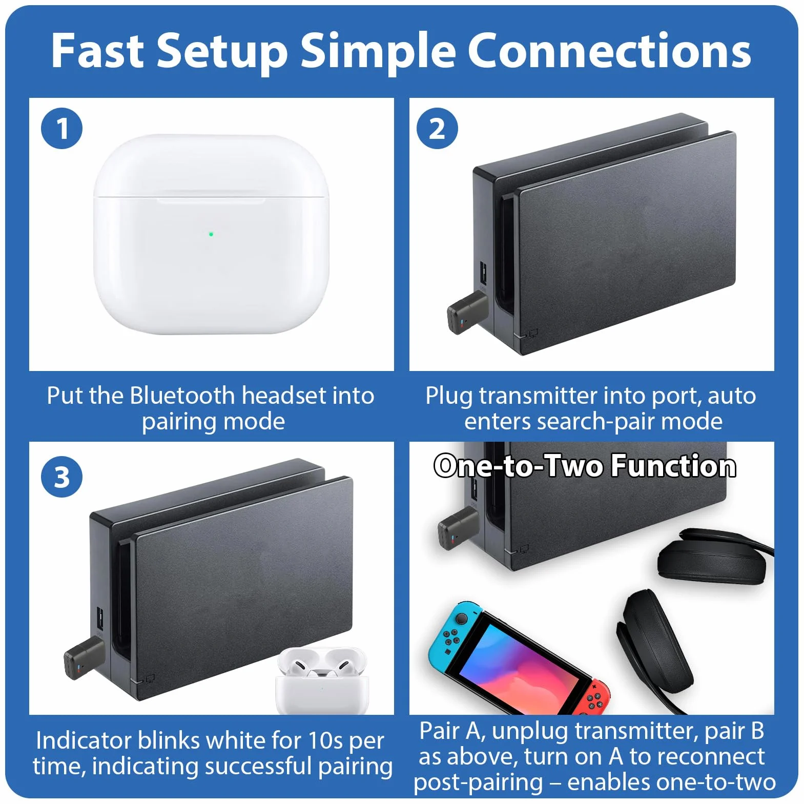 Adaptateur Bluetooth 5.3 USB Dongle pour PS5 PS4 PC Switch Mac Double Appairage Faible Latence
