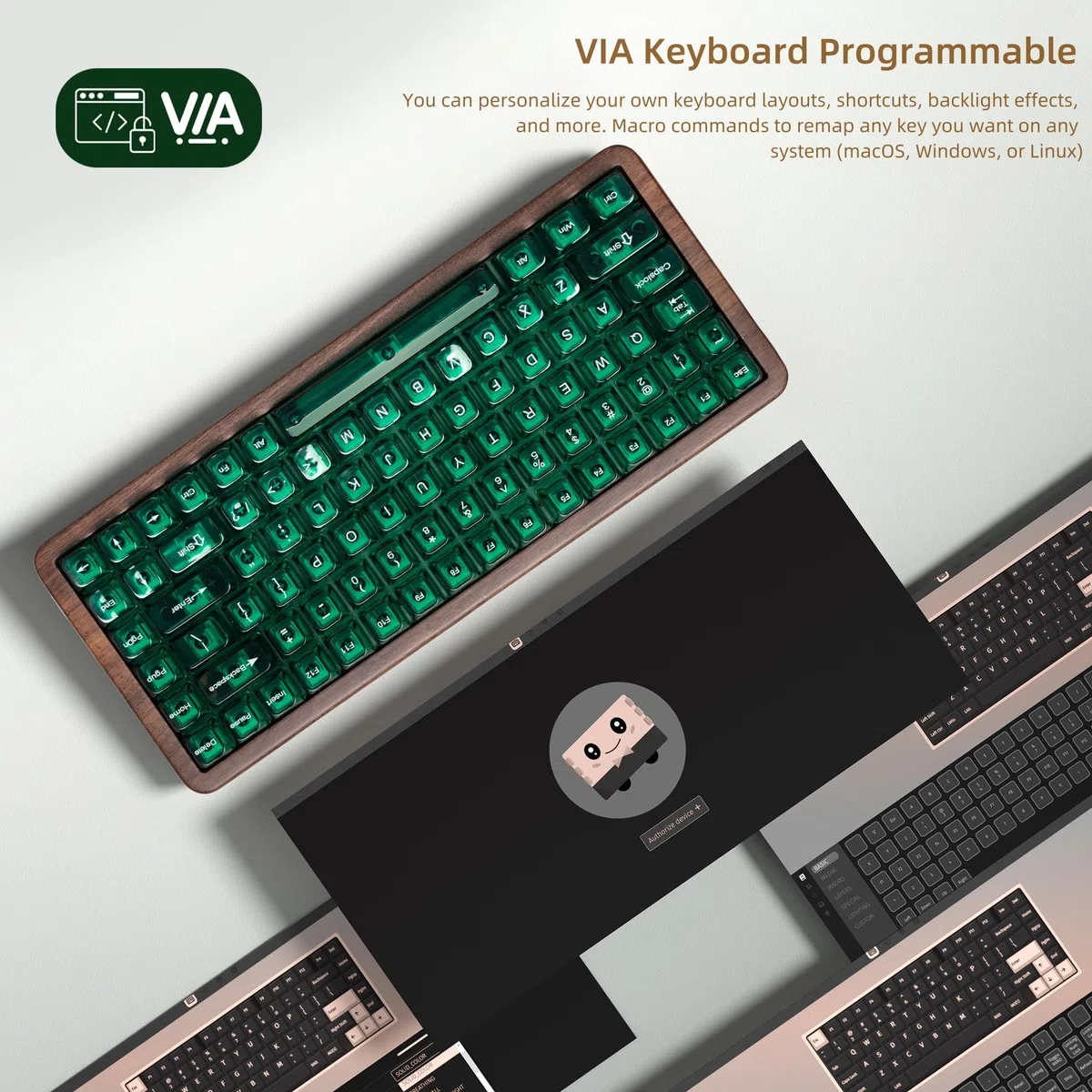 WD75 V2 Clavier mécanique en Bois 75% Tri-Mode, Via