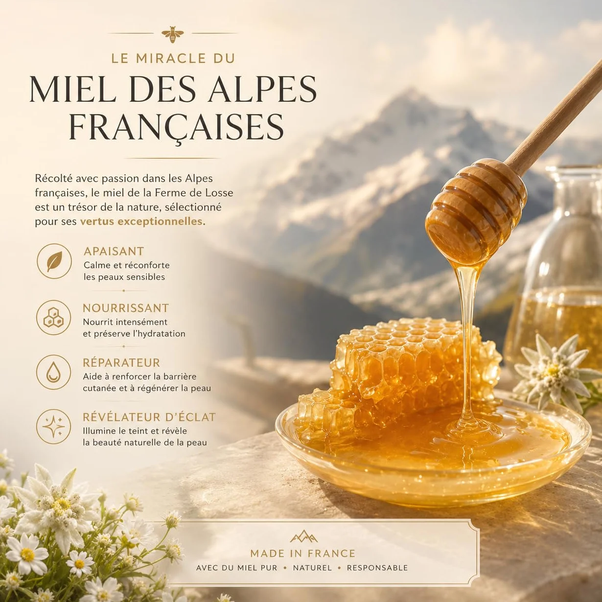 Lait Démaquillant Visage au Miel 100ml Gel Nettoyant 2-en-1 Peaux Sensibles Fabriqué en France