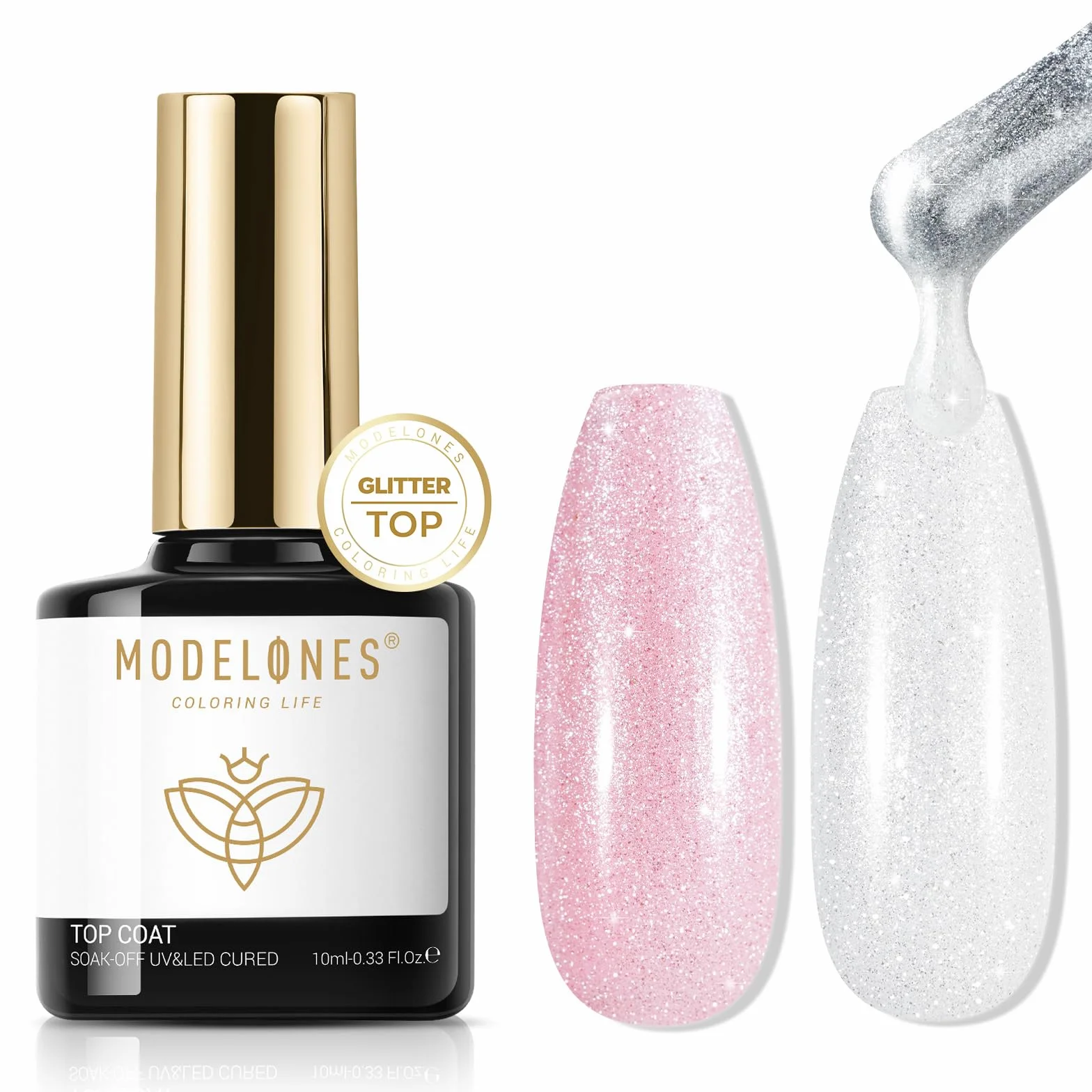 Modelones Pailleté Top Coat Semi Permanent Brillant Gel Vernis À Ongles 10ML No Wipe Finition Art Manucure Longue Durée