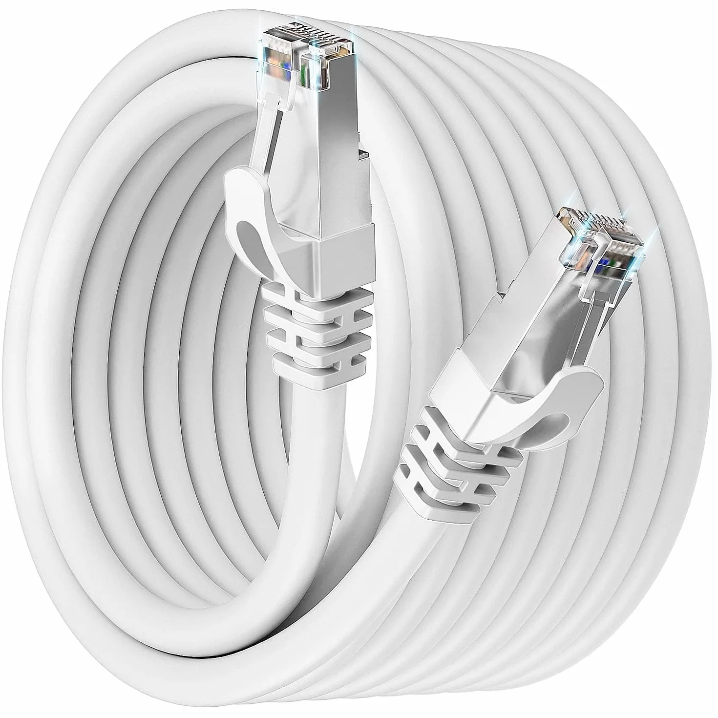 Câble Ethernet 20m RJ45 Cat 7 Blindé Haute Vitesse 10Gbit/s 600MHz S/FTP Blanc Gigabit Extérieur Imperméable LAN