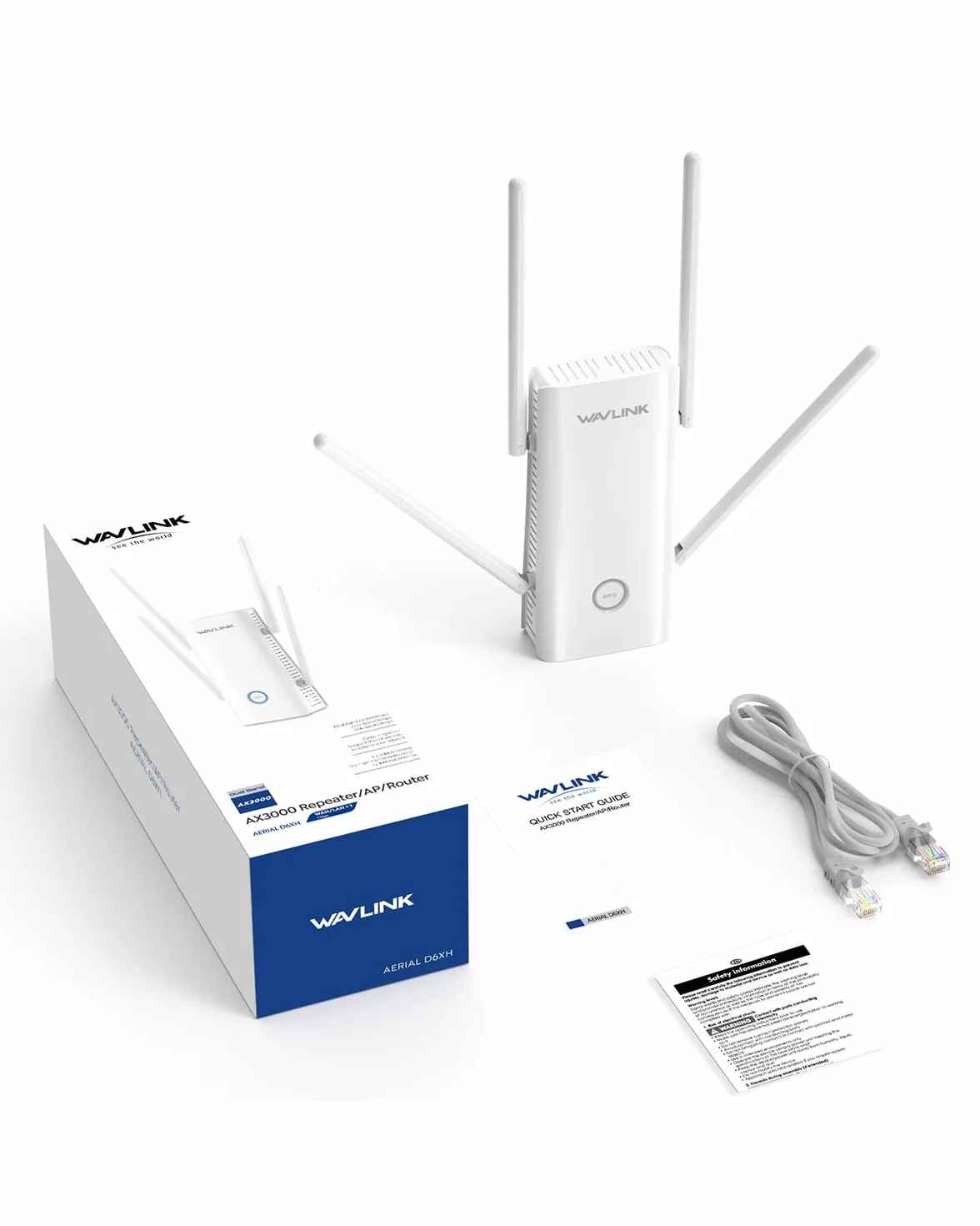 WAVLINK Répéteur WiFi 6 AX3000, Amplificateur WiFi avec Port Ethernet, Antennes 5dBi, Double Bande 5GHz/2.4GHz