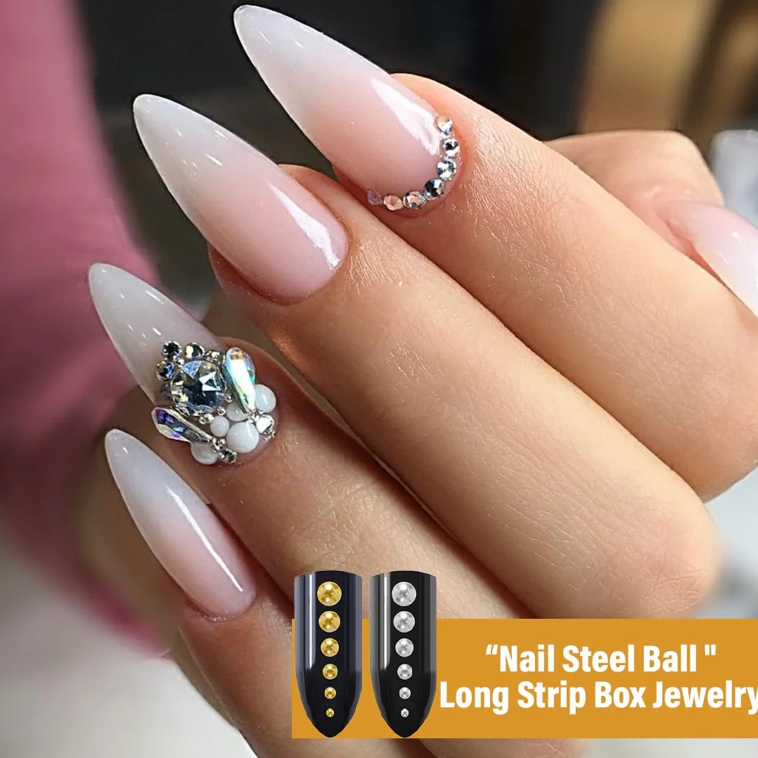 Perles à dos plat pour nail art, Lot de 2 boîtes en acier doré et argenté, 3D petite perle design deco ongle