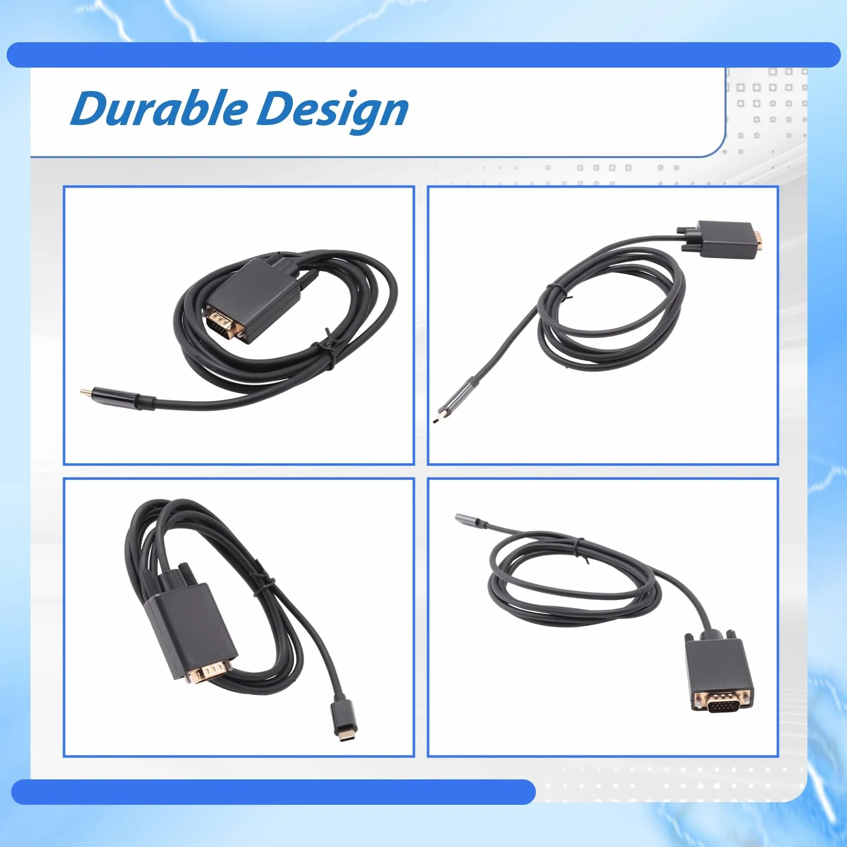 Câble USB-C vers VGA Haute Performance Convertisseur Type C vers D-Sub 15 Broches USB 3.1