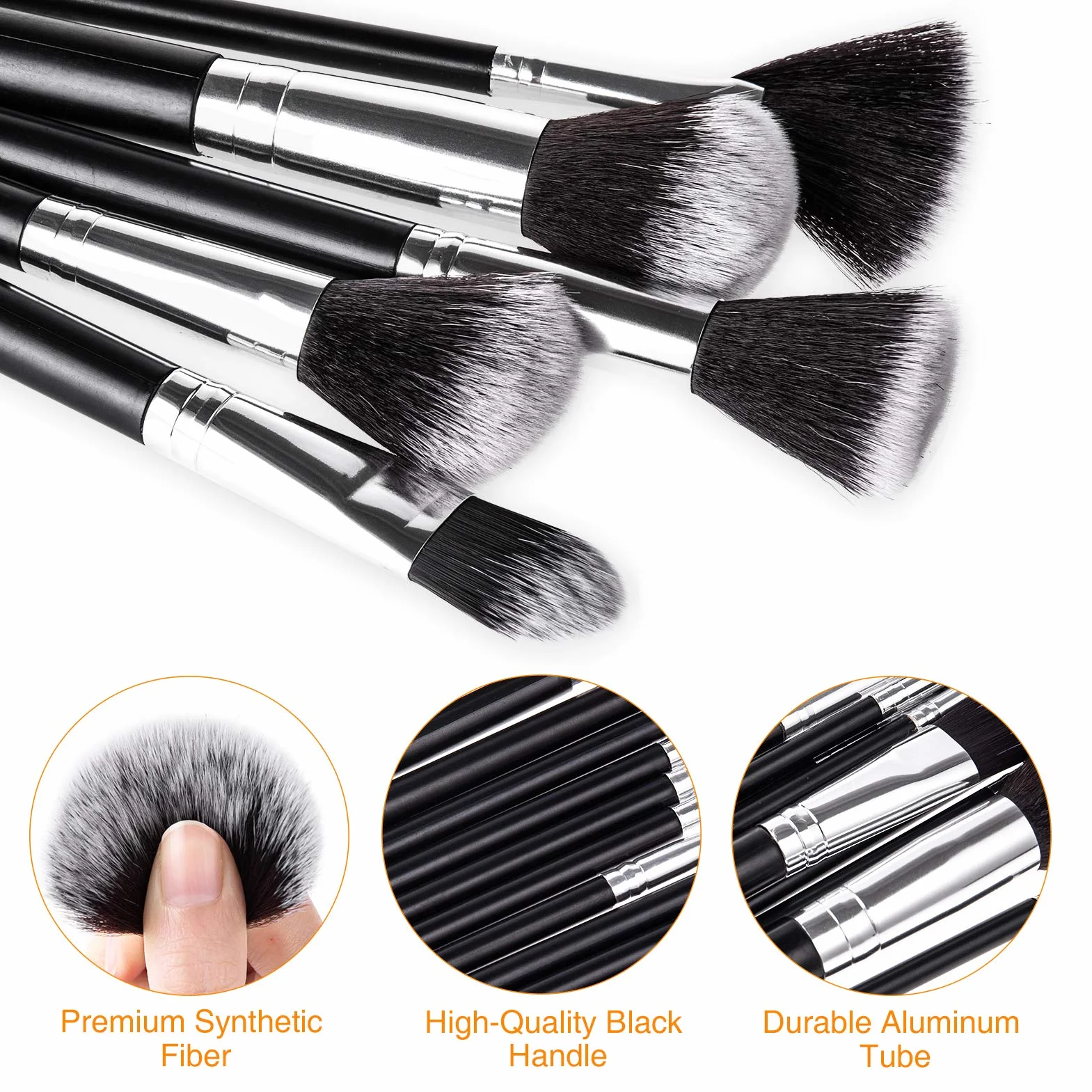 Set de Pinceaux Maquillage 15 Pièces Synthétique Professionnel