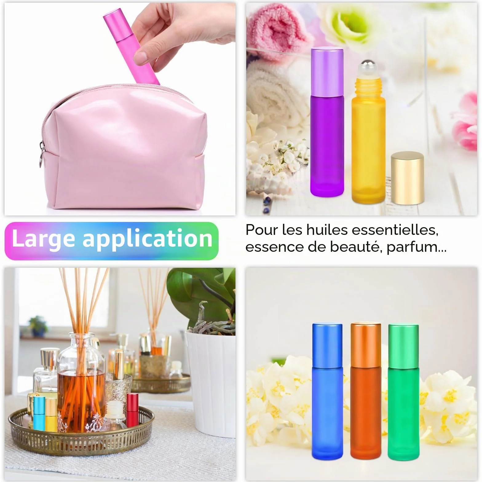 Lot de 8 Roll On Huile Essentielle Vide Bouteille 10ML, Bouteilles en Verre, Flacon Rechargeable pour Parfum Massage
