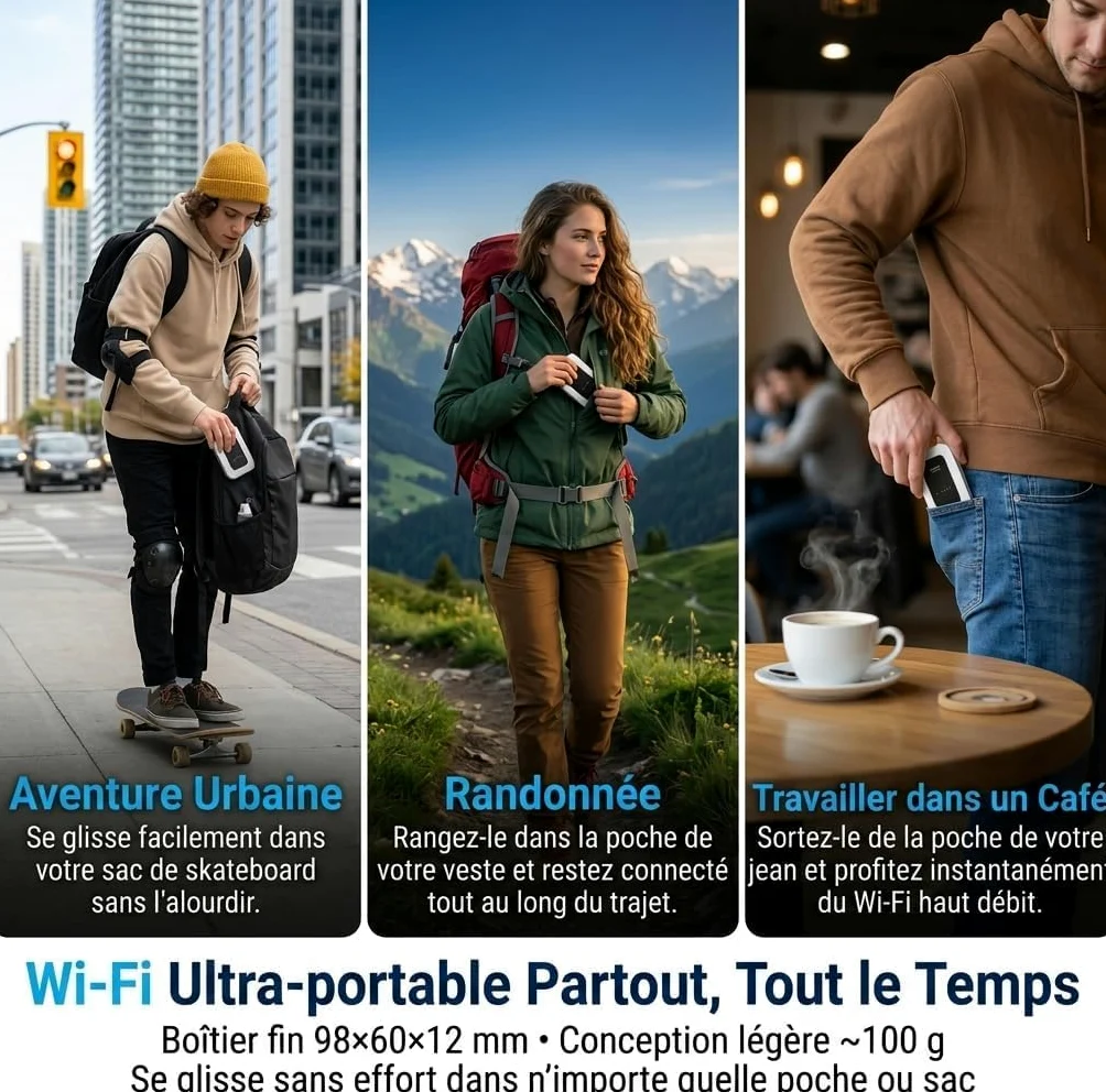 Routeur 5G Portable WiFi 6 avec Slot SIM Déverrouillé – Modem 5G Carte SIM, Internet Mobile Haut Débit 5G/4G+, Débit Ultra Rapide 300 Mbps, Jusqu’à 28 Appareils, Idéal pour Voyage & Télétravail