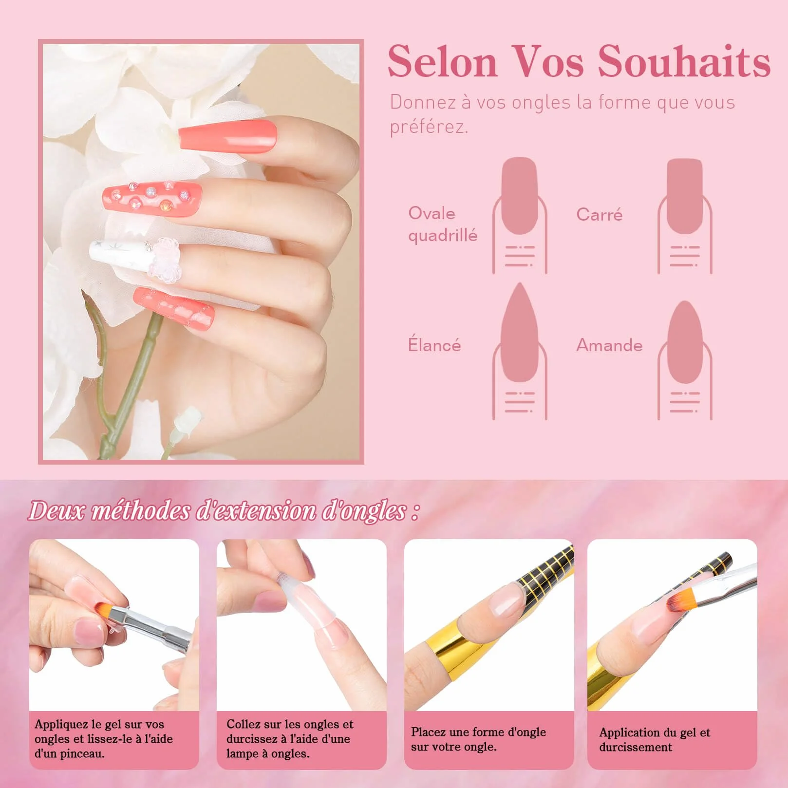 Kit Ongle Gel UV Complet 14 Couleurs 15 ml Semi Permanent Rose Nude Poly Tube Nail Art Construction Cadeau Femme