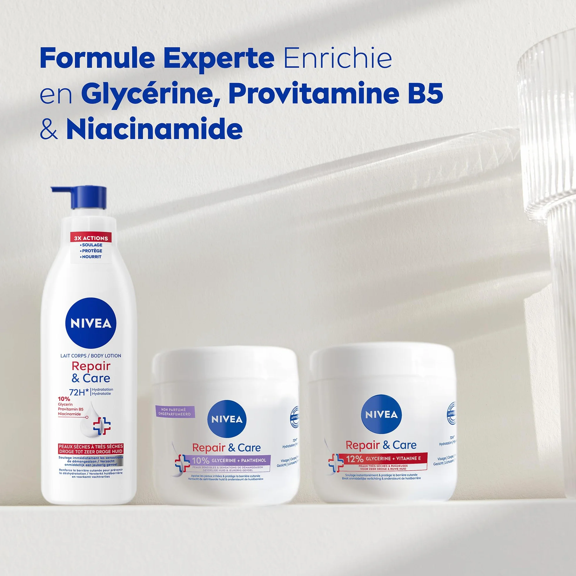 NIVEA REPAIR & CARE Lait Réparateur Corps Peaux Très Sèches 250 ml Hydratant Glycérine Provitamine B5 Niacinamide
