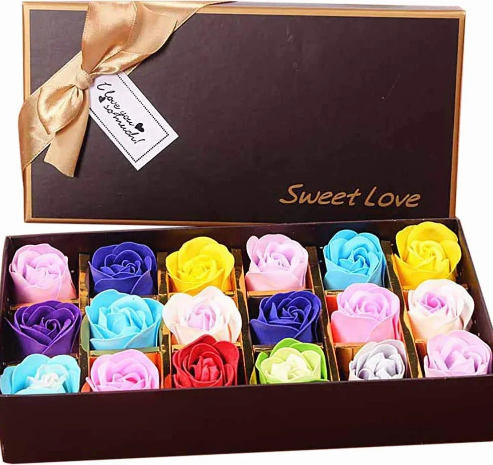 Savon parfumé à la Fleur Rose, Cadeau Anniversaire Mariage Saint-Valentin, 18 pièces Multicolore