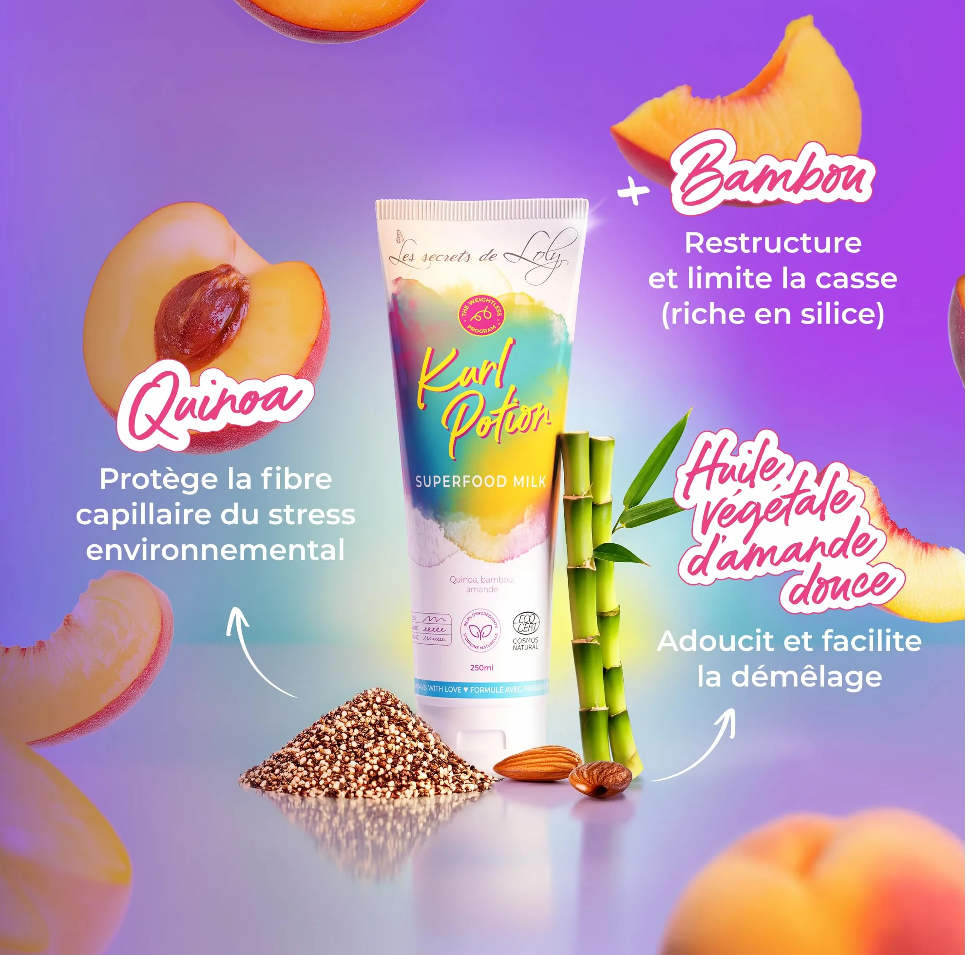 Les Secrets de Loly Kurl Potion Leave-in sans rinçage Définition & nutrition Cheveux ondulés bouclés frisés 250 ml