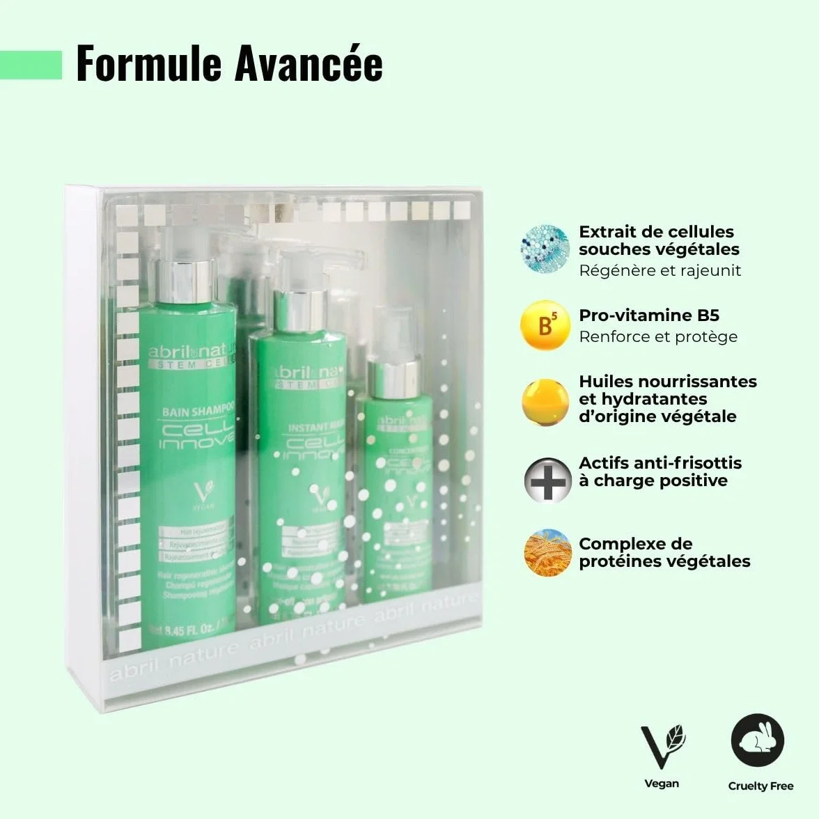 Cell Innove Set de Soins Capillaires Régénérants Shampooing Masque Sérum Cheveux Cellules Souches Végétales 550 ml