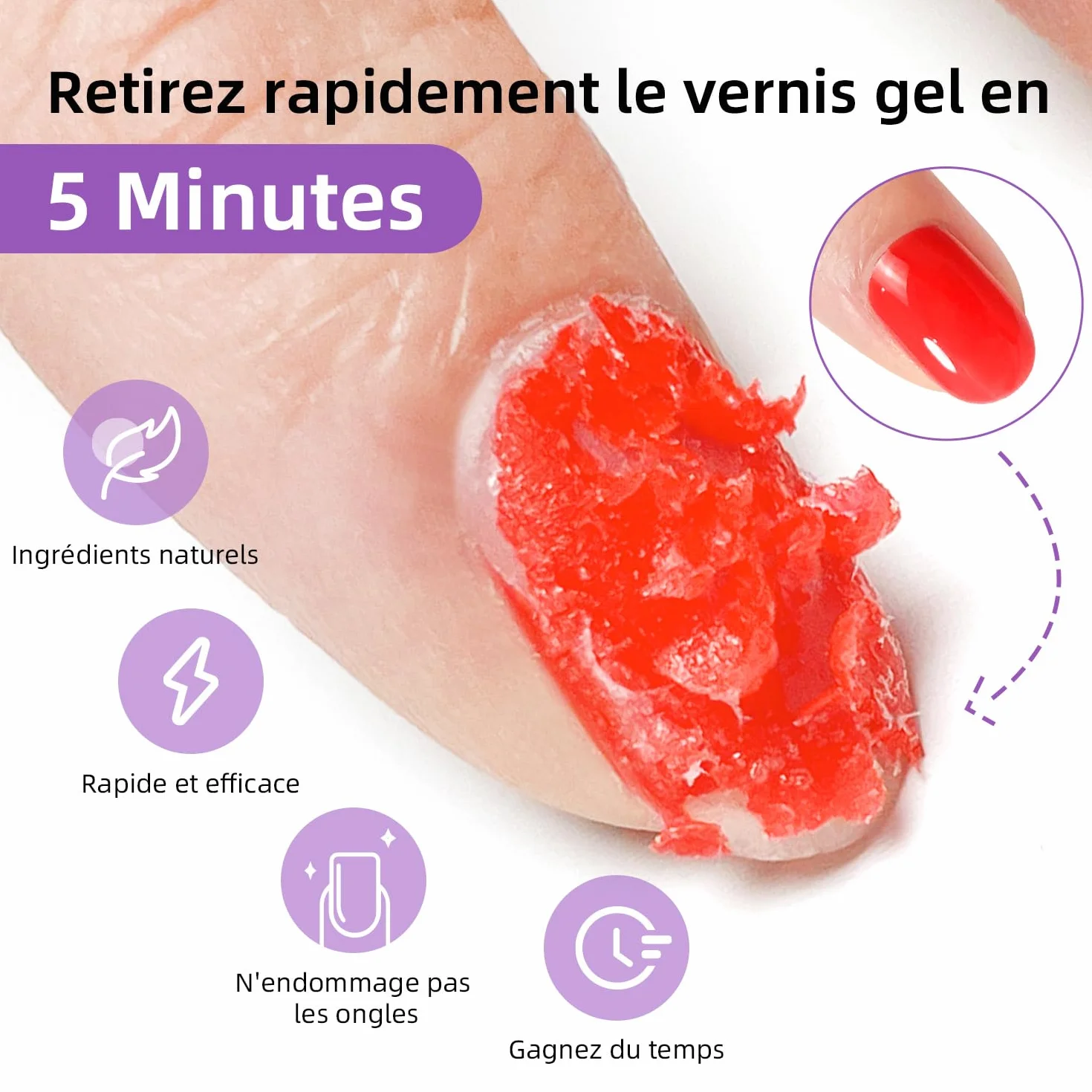JODSONE Dissolvant Vernis Semi Permanent 18ML, Pas de Trempage Requis, 3-5 Minutes
