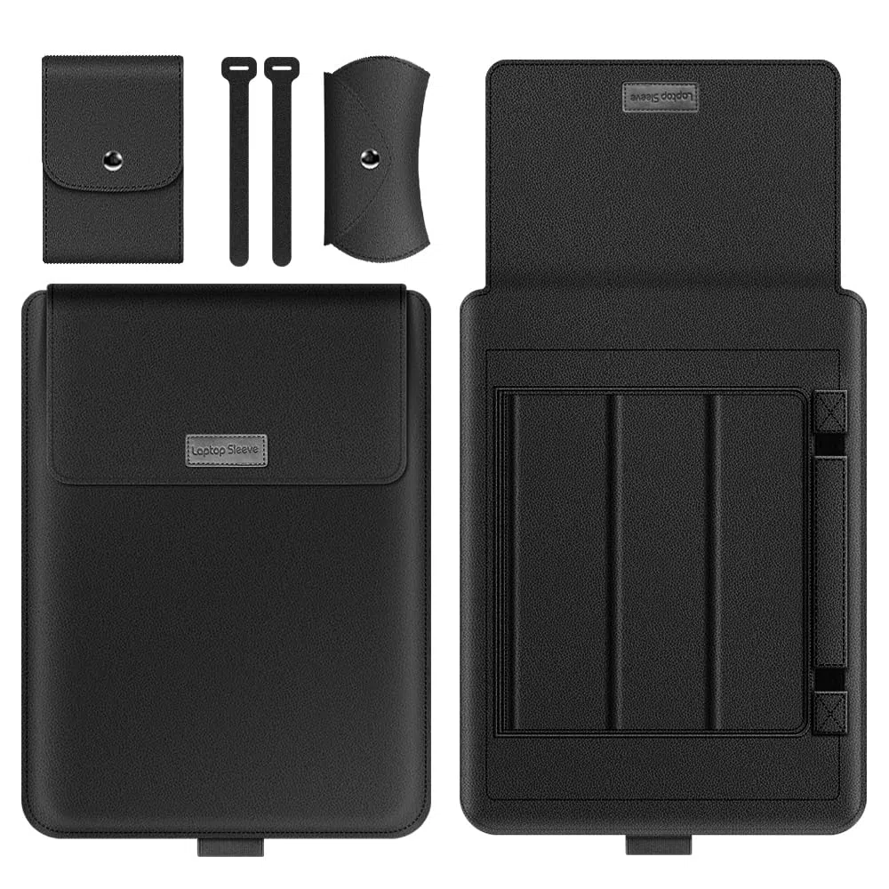 Ordinateur portable 13-14" avec support compatible avec Microsoft Surface Laptop 5/4/3/2 13,5", MacBook Air/Pro 13,3", étui en cuir PU pour ordinateurs portables 15-16" - Noir
