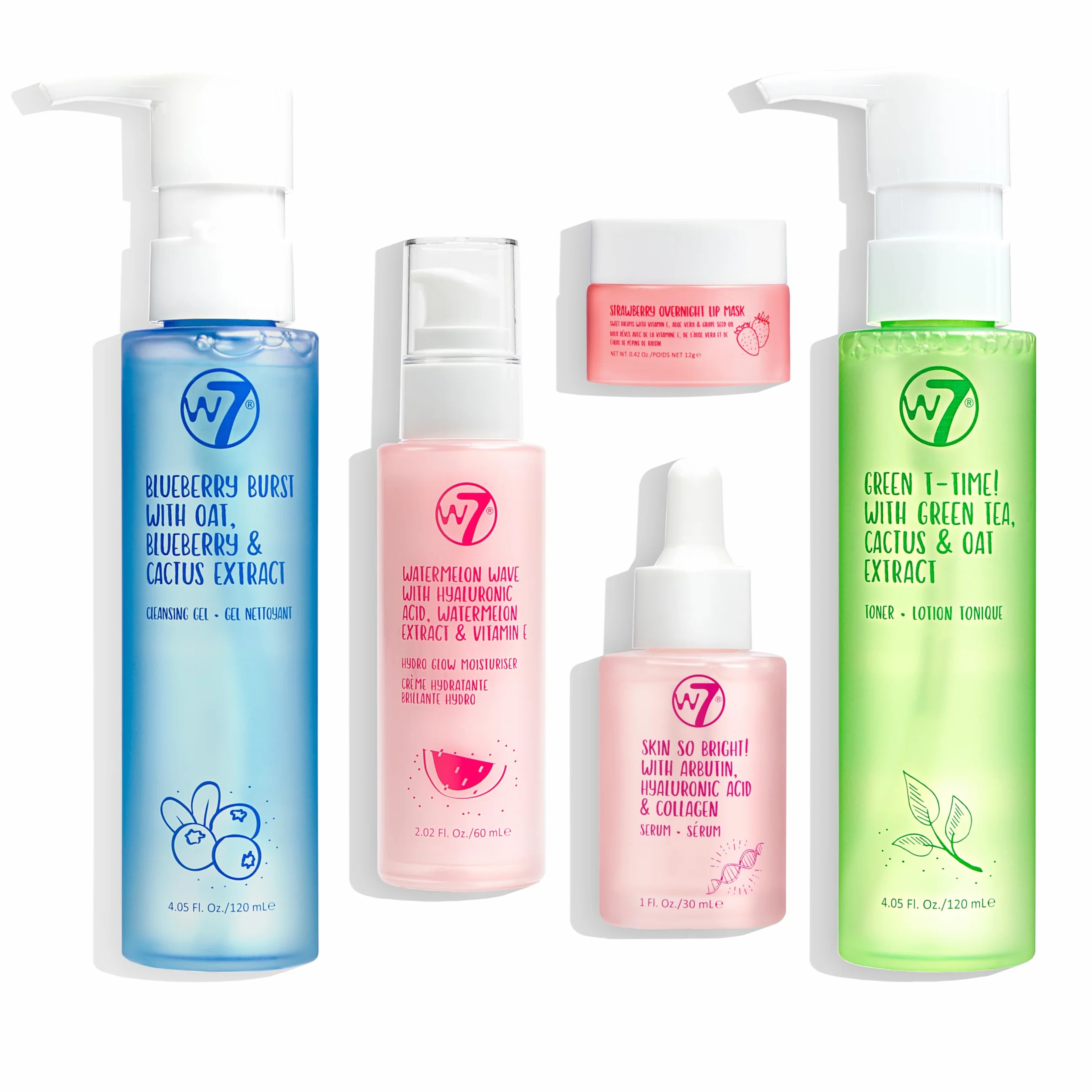 W7 Coffret de Soin de la Peau 5 Étapes Crème Hydratante Sérum Tonique Nettoyant Masque Lèvres
