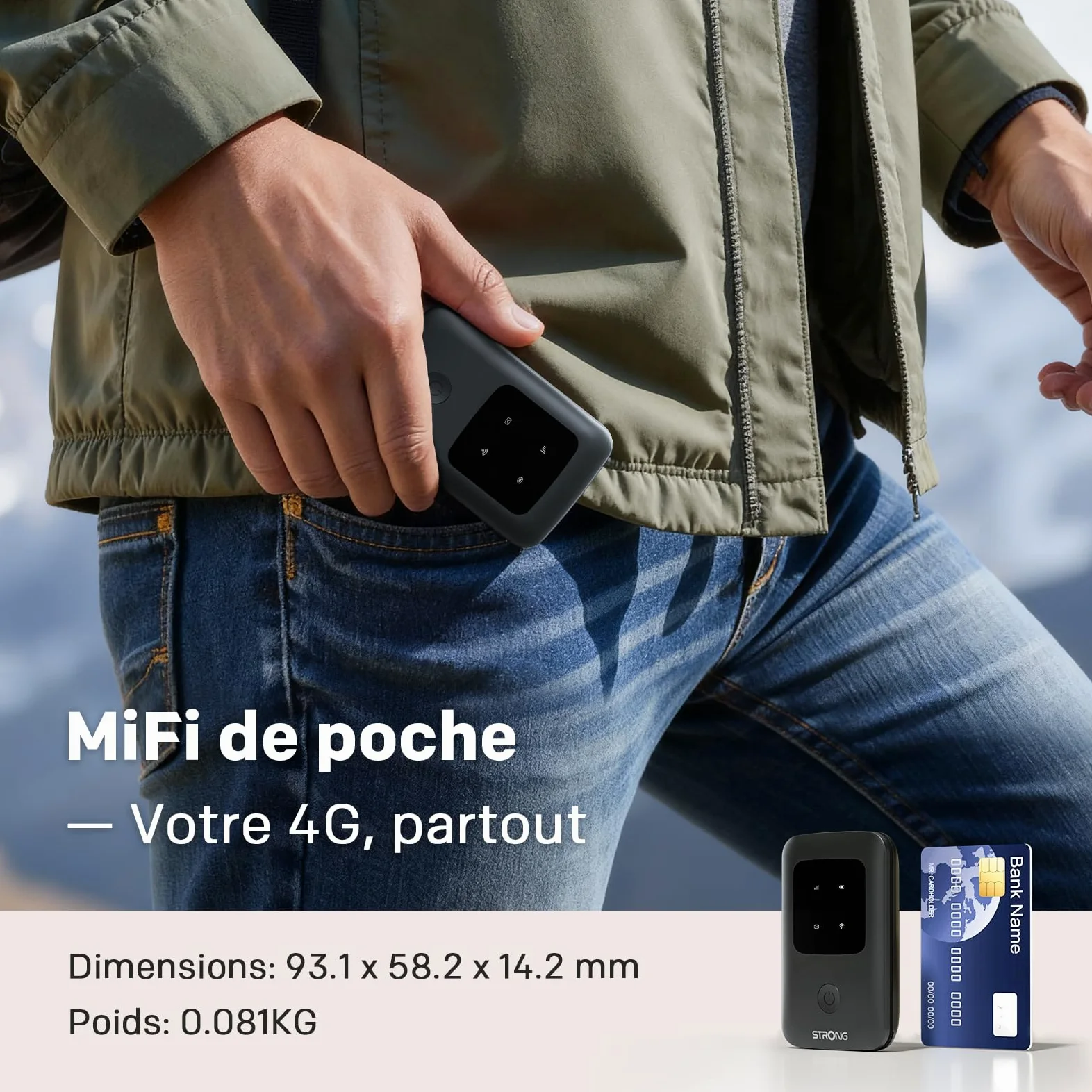 Strong 4G AIRSPOT 210 Routeur WiFi 4G Portable avec SIM, CAT4 150 Mbps | Hotspot WiFi de Poche pour Voyage et Télétravail, Connecte 10 Appareils, Batterie 2100 mAh, USB-C & Fonction Power Bank