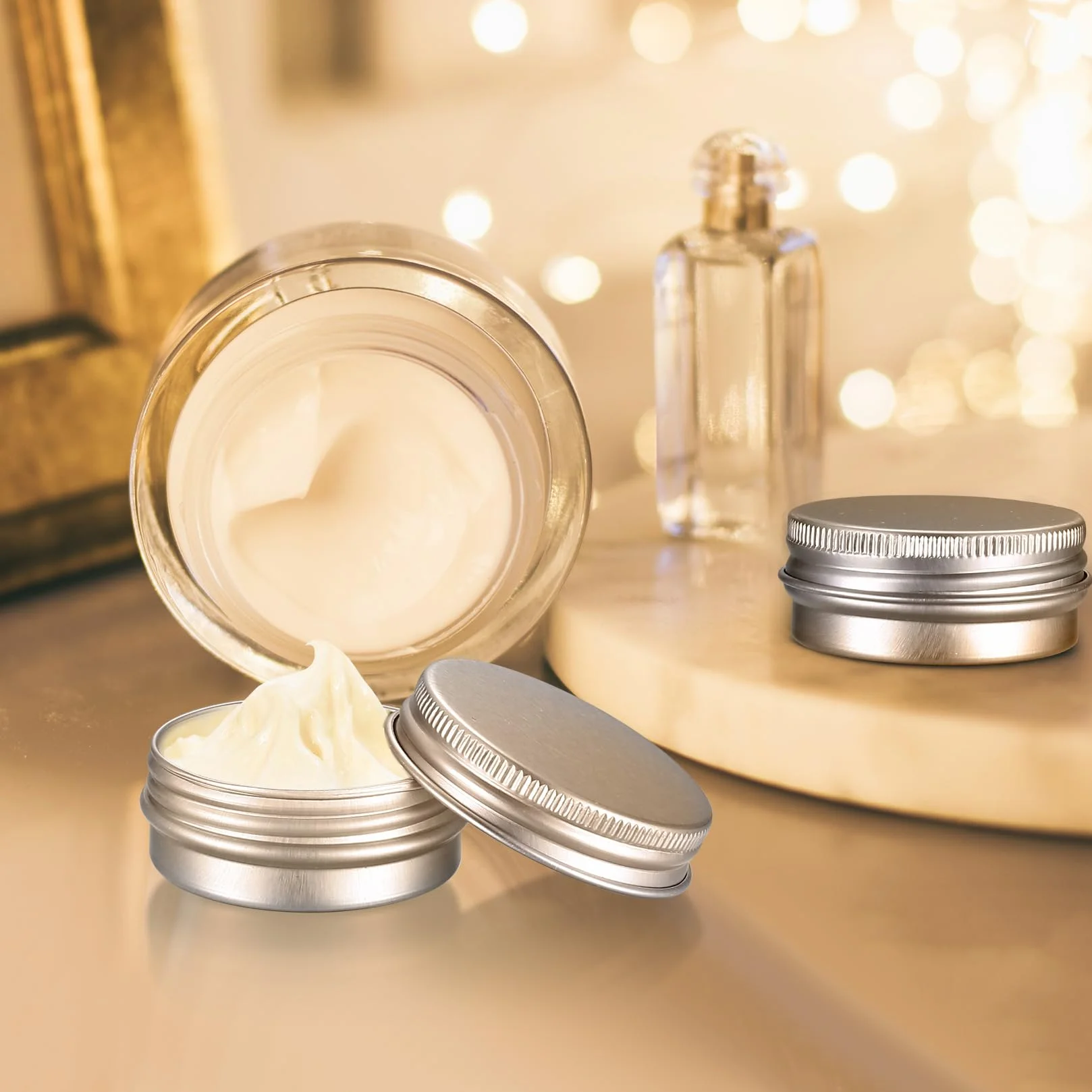 Pots en Aluminium 15ml Vide avec Étiquettes et Grattoirs - Boîte Métallique Ronde pour Cosmétiques