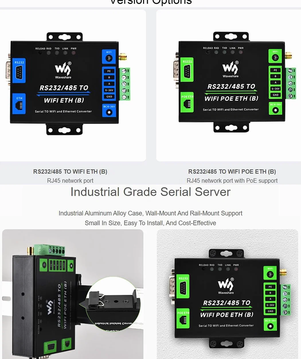 waveshare Convertisseur RS232/485 vers WiFi et Ethernet, serveur série, passerelle Modbus, passerelle MQTT, port série vers client HTTPD, autorise le port série au WiFi, port série vers Ethernet