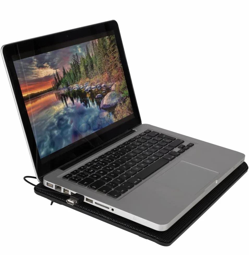 Support de Refroidissement pour Ordinateurs Portables jusqu'à 15,6" Hauteur Réglable, Ventilateurs Silencieux, Port USB, Lumière LED, Treillis Métallique