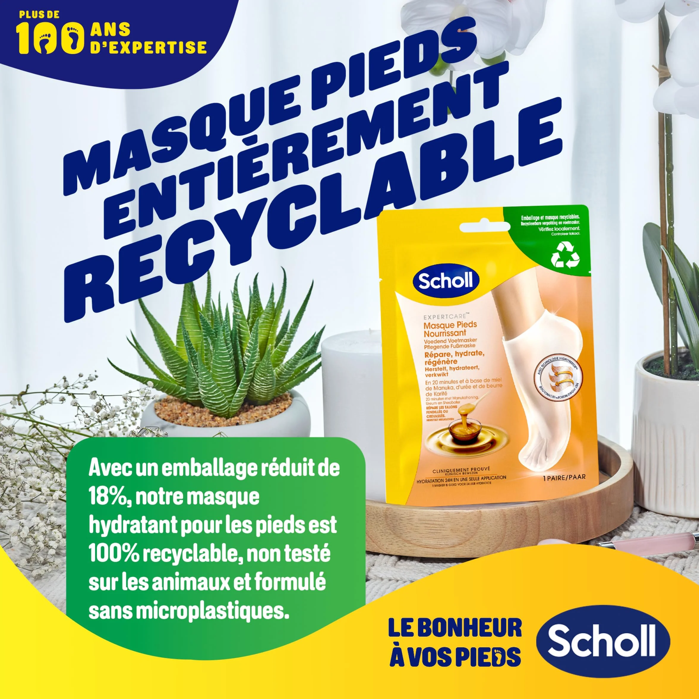 Scholl Masques pour pieds Nourrissants Lot de 4 paires Hydratation Intense