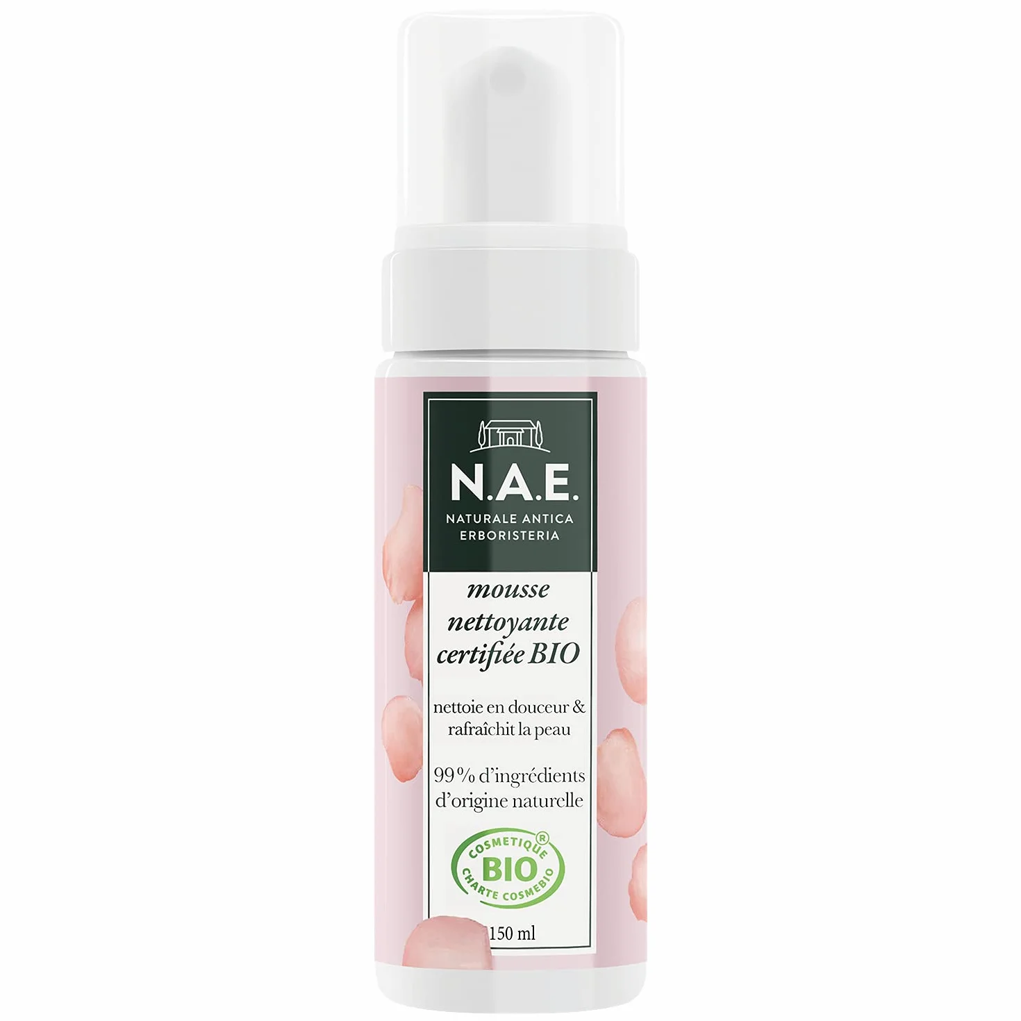 Mousse Démaquillante Nettoyante Visage Bio Enrichi en Eau de Rose de Damas Vegan 150 ml