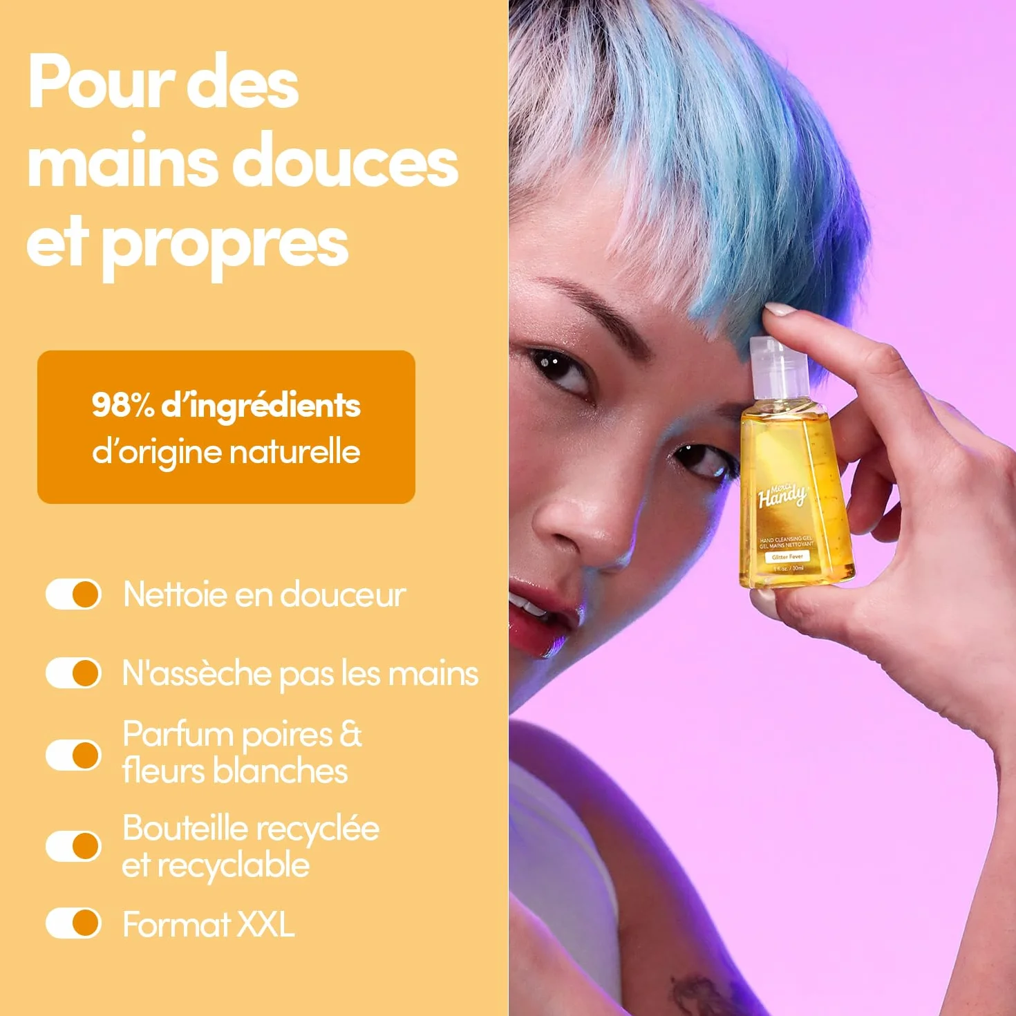 Merci Handy Gel Mains Glitter Fever 30ml x 3 Nettoyage Efficace Sans Rinçage