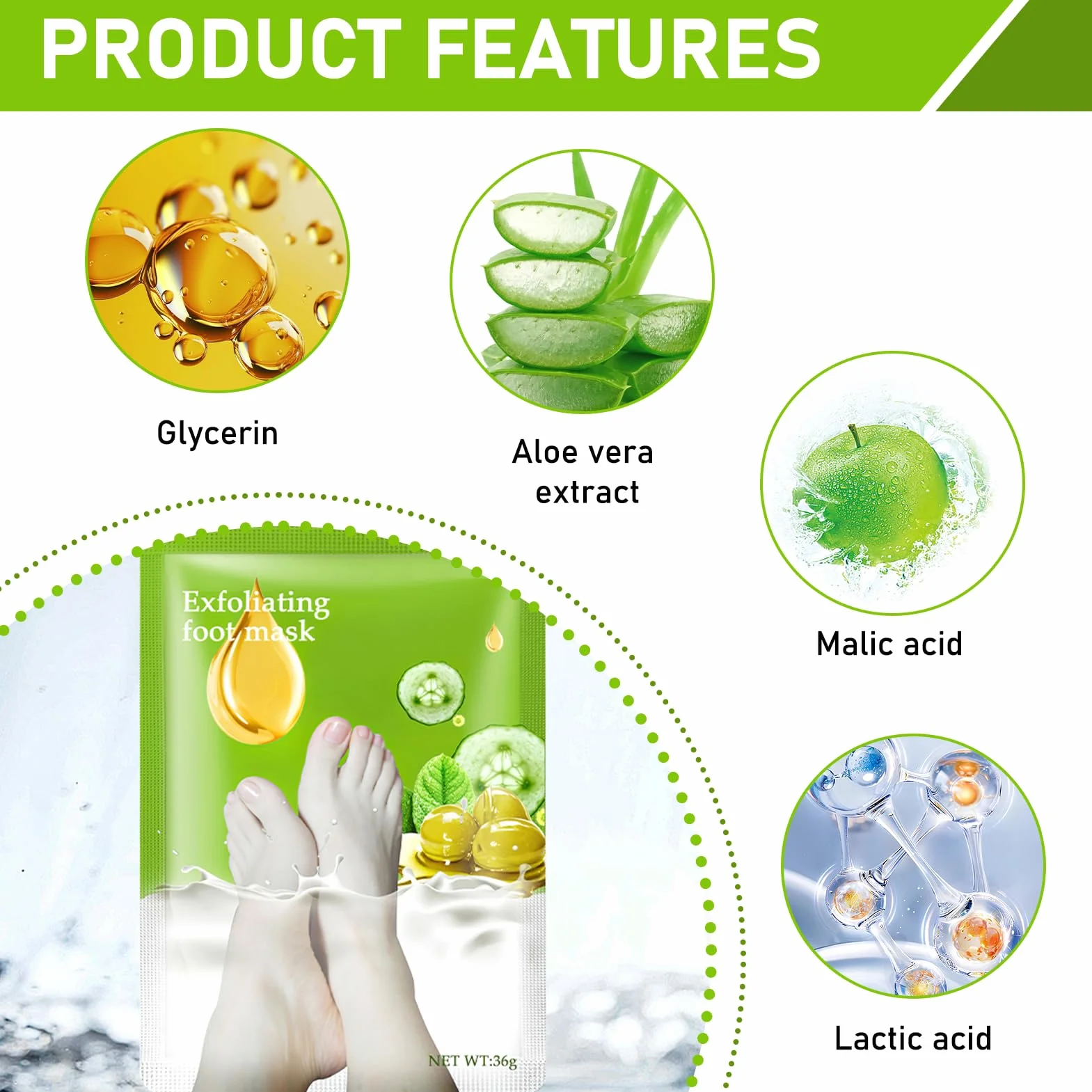 Masque Pied Exfoliant Peeling avec Acide Lactique, Olive et Glycérine pour Pieds Très Secs et Abîmés