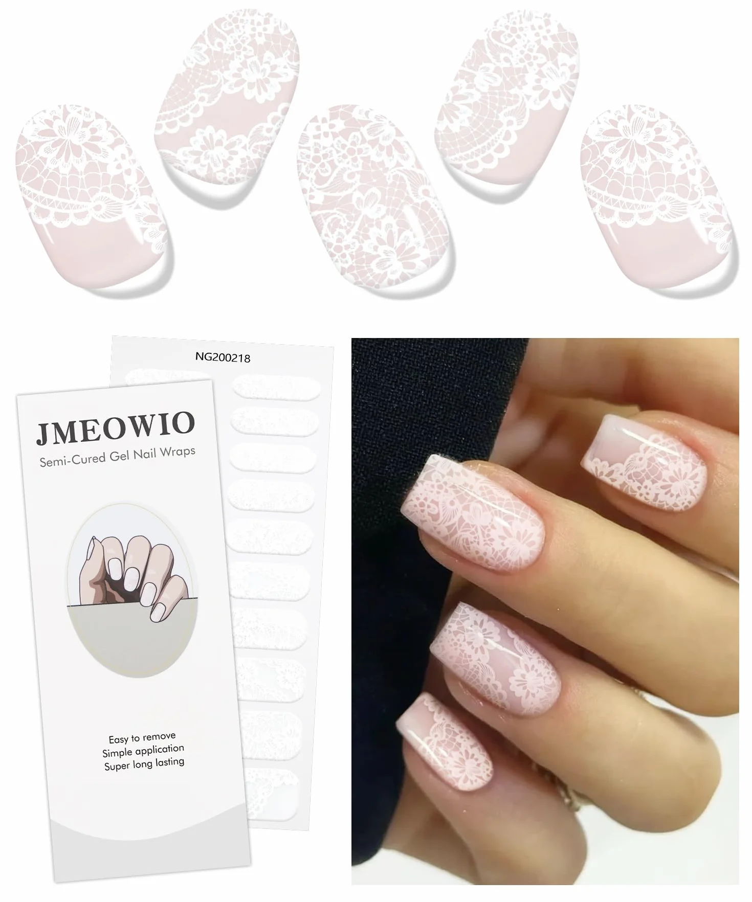 JMEOWIO Fleur Blanche Gel Nail Stickers Semi-durci Autocollant Ongle Gel Uv Deco Nail Art Manucure
