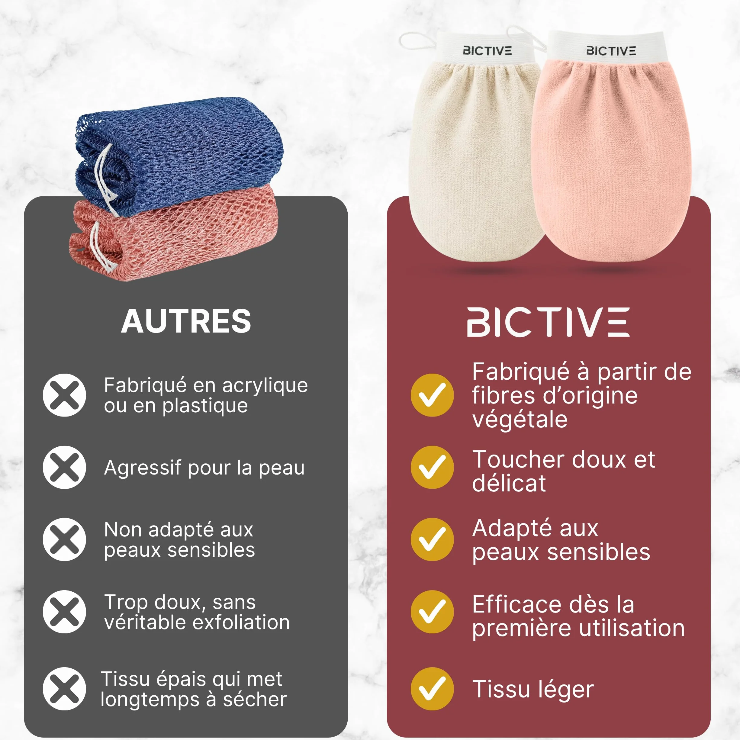 Gants Exfoliants Corps Kessa Fibres Végétales Gommage Douche Hammam 2 Unités