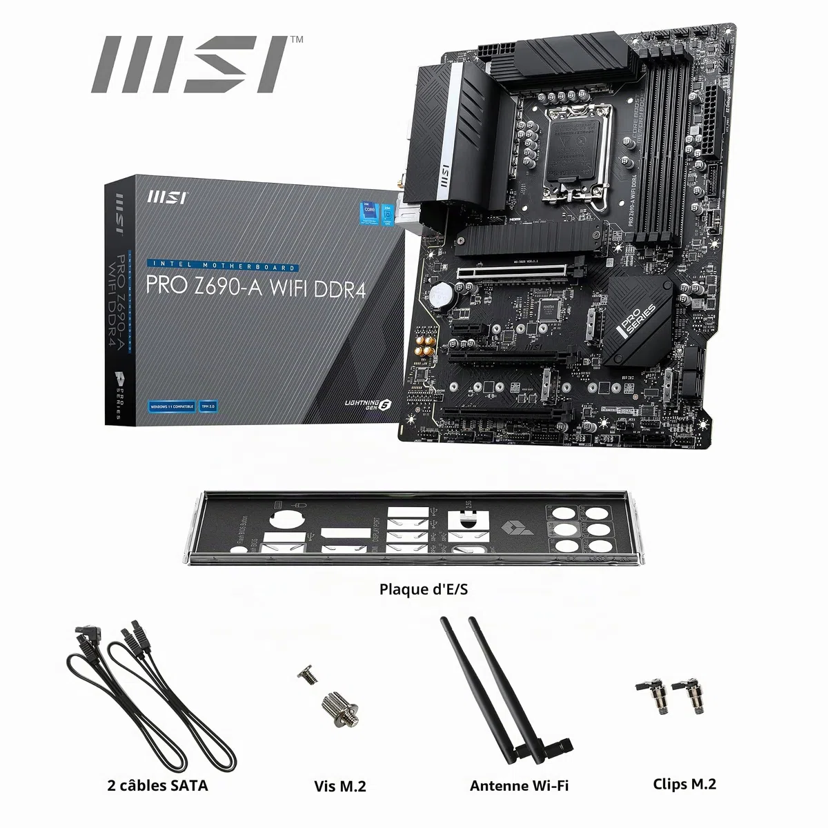 MSI Pro Z690-A WiFi DDR4 Carte Mère, ATX - pour Processeurs Intel Core 12è Gén, LGA 1700-14 Duet Rail 55A VRM, Memory Boost 5200MHz/OC, 1 x PCIe 5.0 x16, 3 x M.2 Gen4 x4, 2.5G LAN, Wi-FI 6