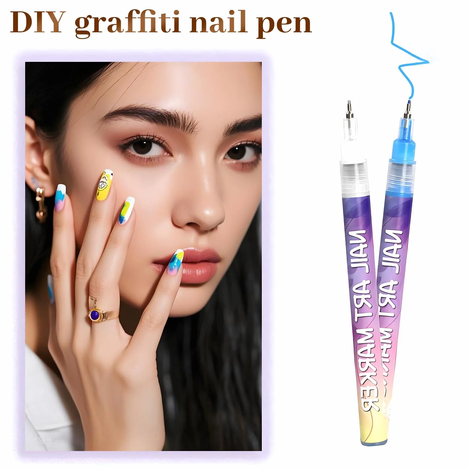 Stylo Dessin Ongles Set 12 Couleurs Marqueur Nail Art à Base d'Eau Pointe Fine DIY