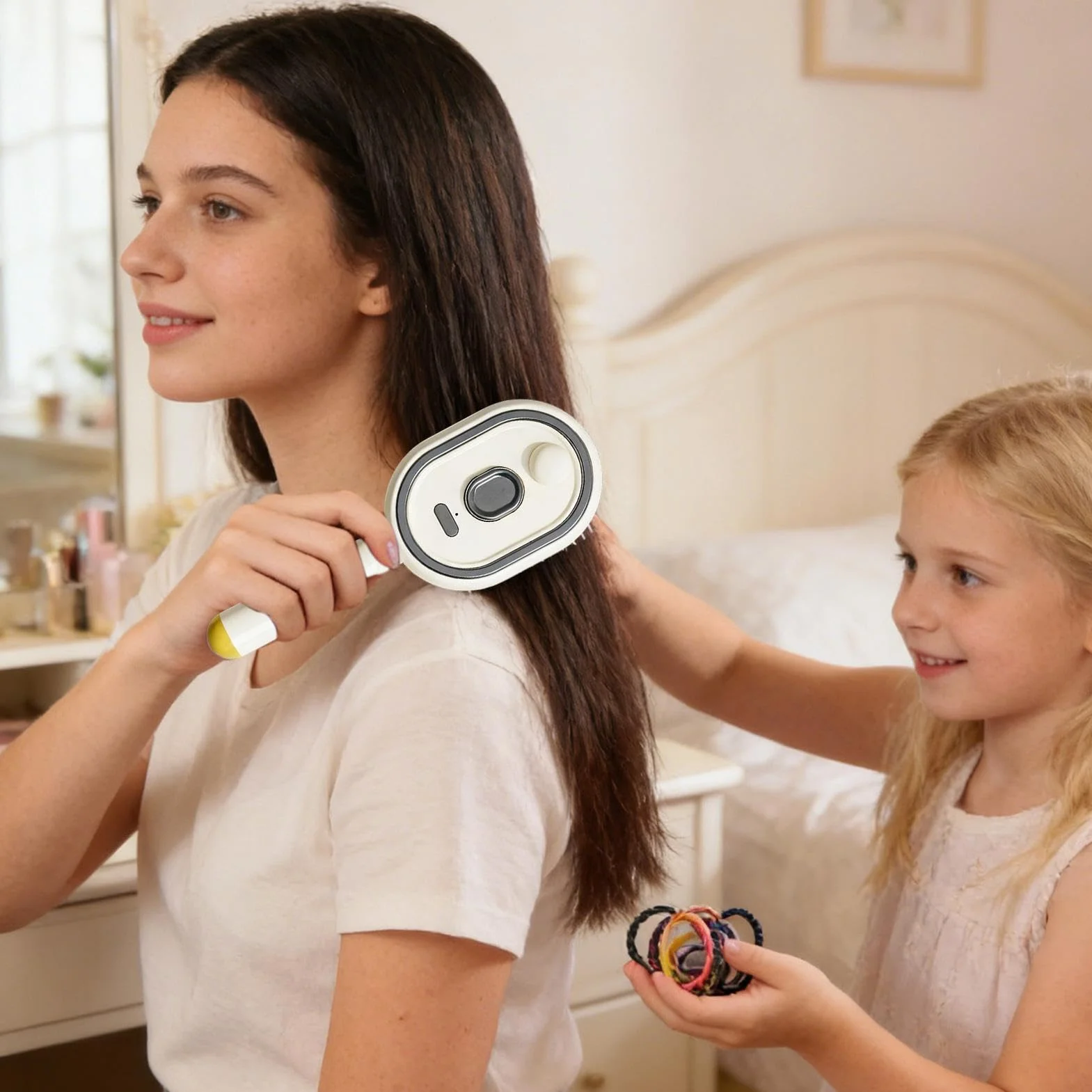 Brosse Vapeur Électrique 2 En 1 Lisseur Rechargeable Anti-frisottis Peigne Massage Rétractable