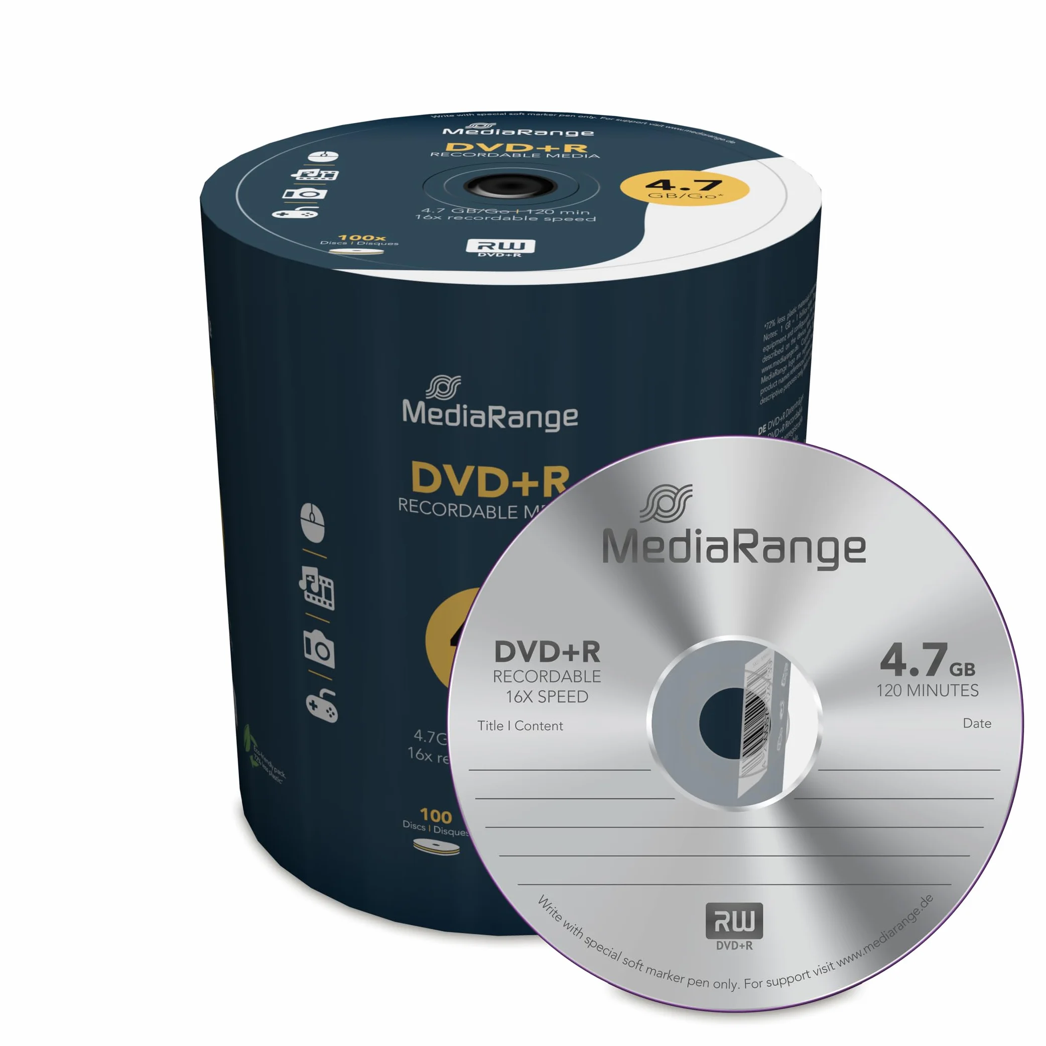 MEDIARANGE MR443 DVD R Lot de 100 4,7 Go 16x