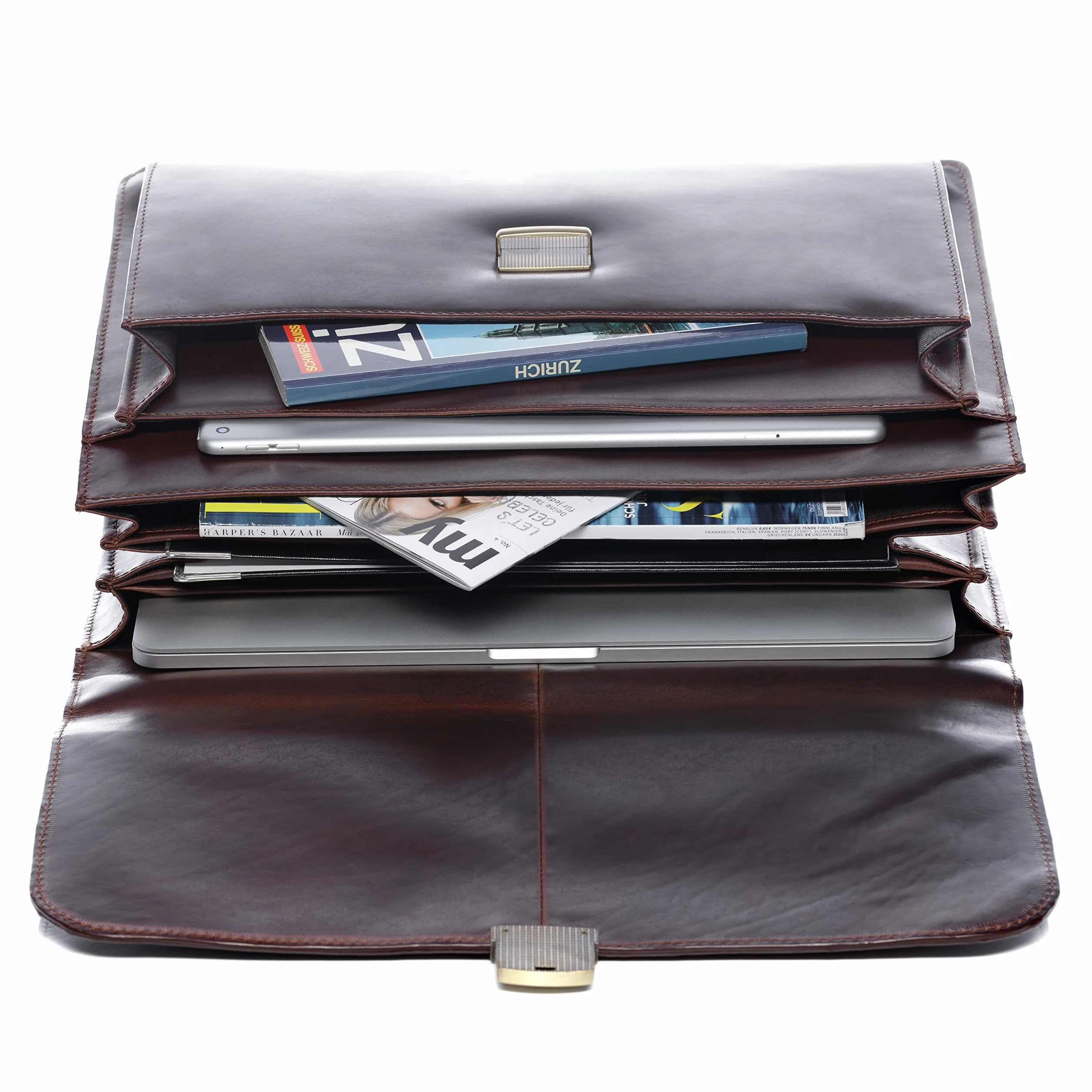 Serviette Ordinateur Cuir véritable 15.4 Pouces Emilio Cartable Porte-Document attaché-Case XL Grand pour Hommes Sac bandoulière Travail Marron